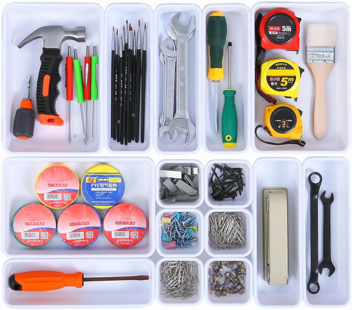 15 PCS Interlocking Desk Drawer Organizer Separator for Office,Bathroom,Kitchen,Makeup(White)