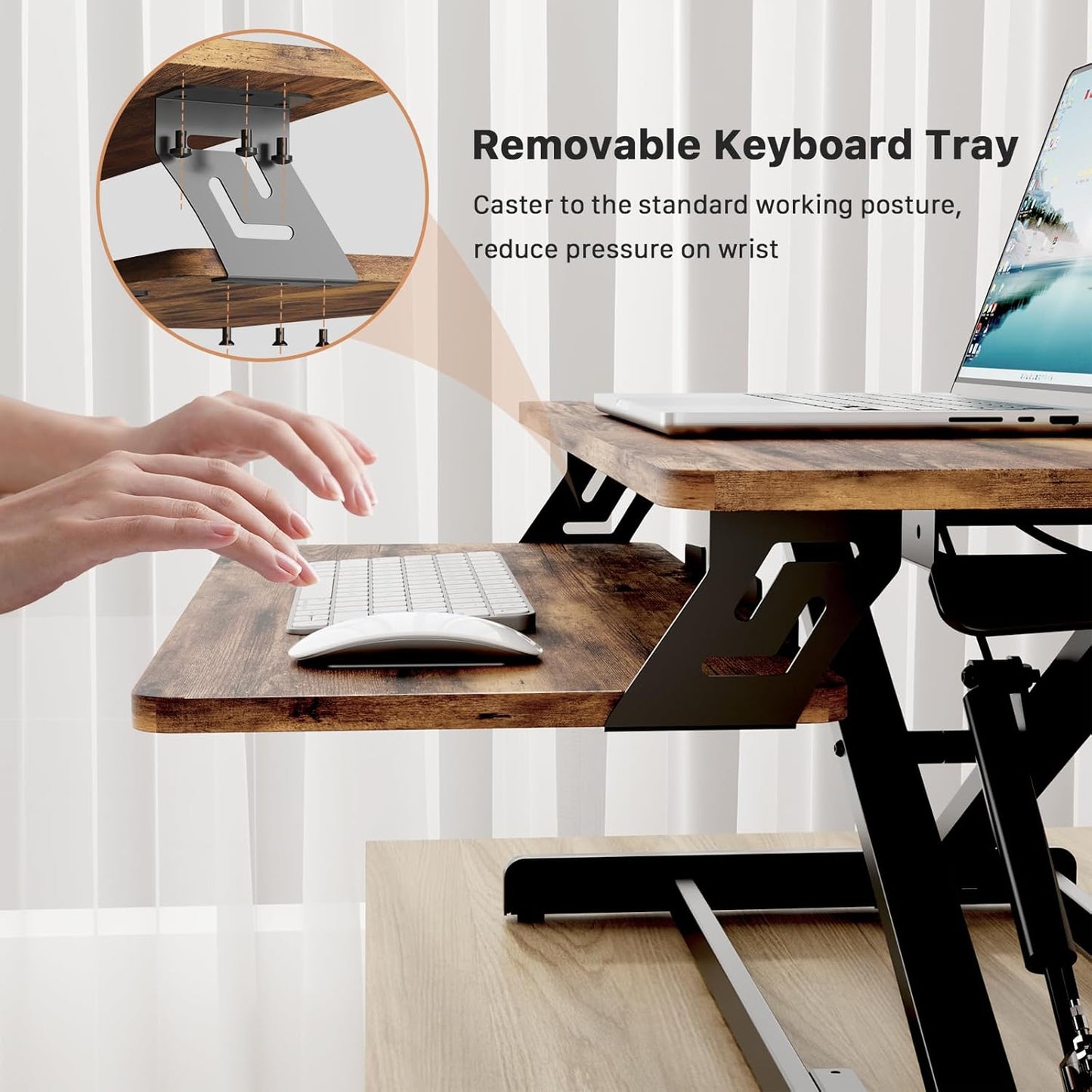 JOY worker Standing Desk Converter, 32" Wide Height Adjustable Sit Stand Up Desk Riser with Keyboard Tray, Desktop Workstation Riser for Home Office Computer Laptop, Particle Board, Rustic