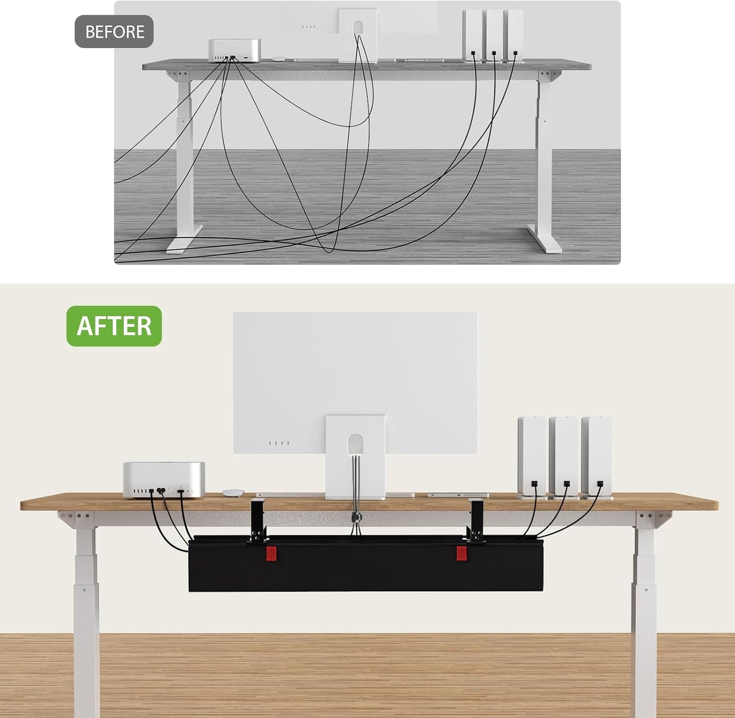 KEEGH Large 36" Under Desk Cable Management Tray - Under Desk Cord Organizer - Clamp/Screw Mount - Support Upto 70lbs - Fabric Wire Management - Gaming/PC Cable Raceways - Cord Hiders for Office/Home