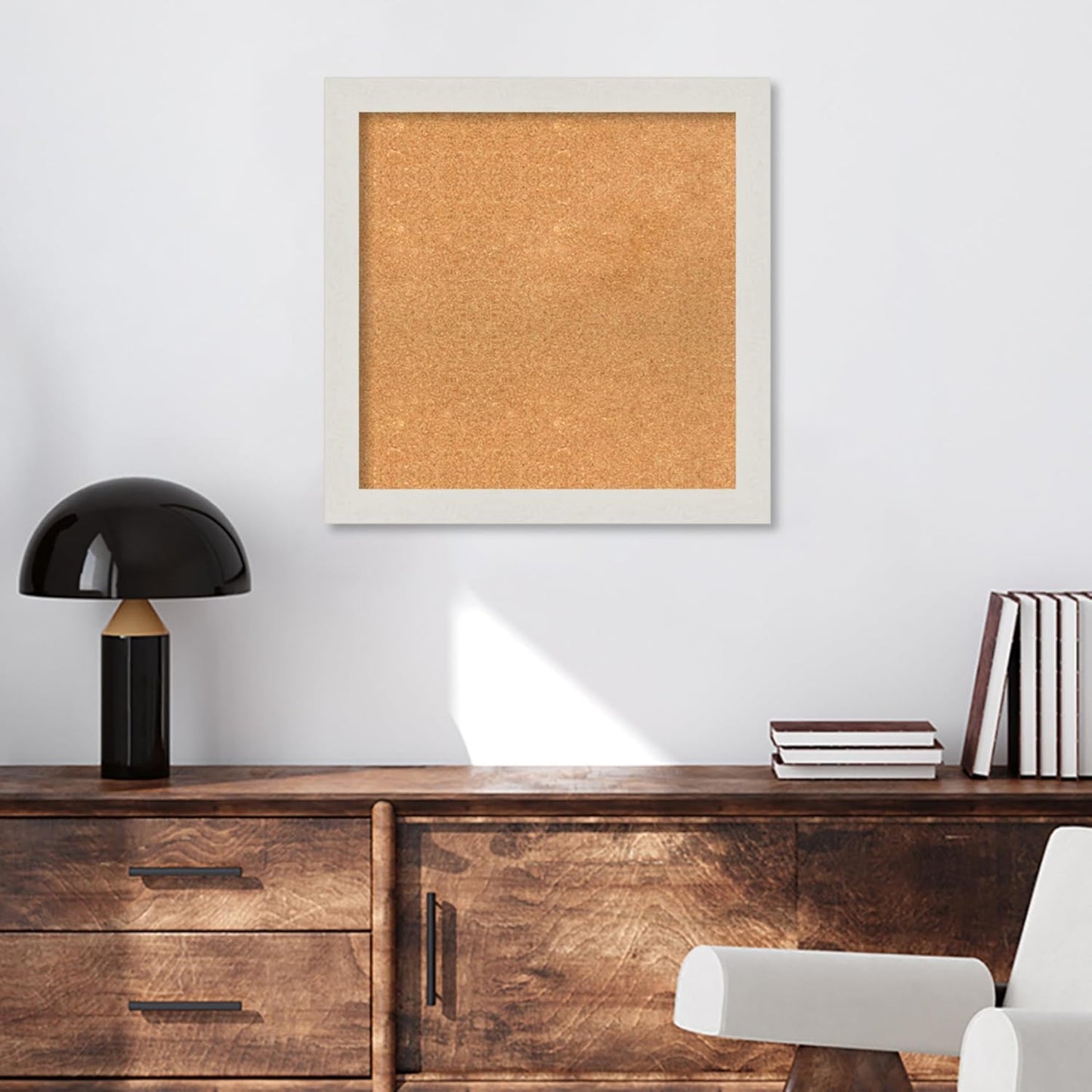 Amanti Art Natural Cork Board for Wall, 25x25 Vision Board with White Frame, Medium Corkboard Office Decor for Home Organization, Country Rustic Corkboard Pinboard to Display Items for Home