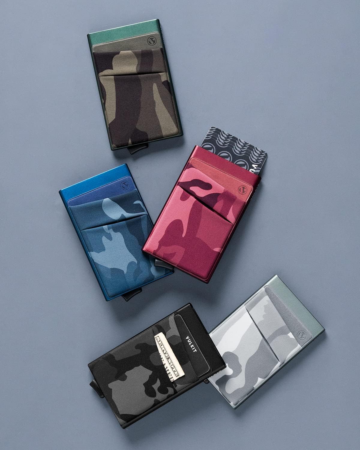 VULKIT Card Holder with Money Pocket Pop Up Wallet RFID Blocking Slim Metal Bank Card Case Holds 5 Cards and Notes