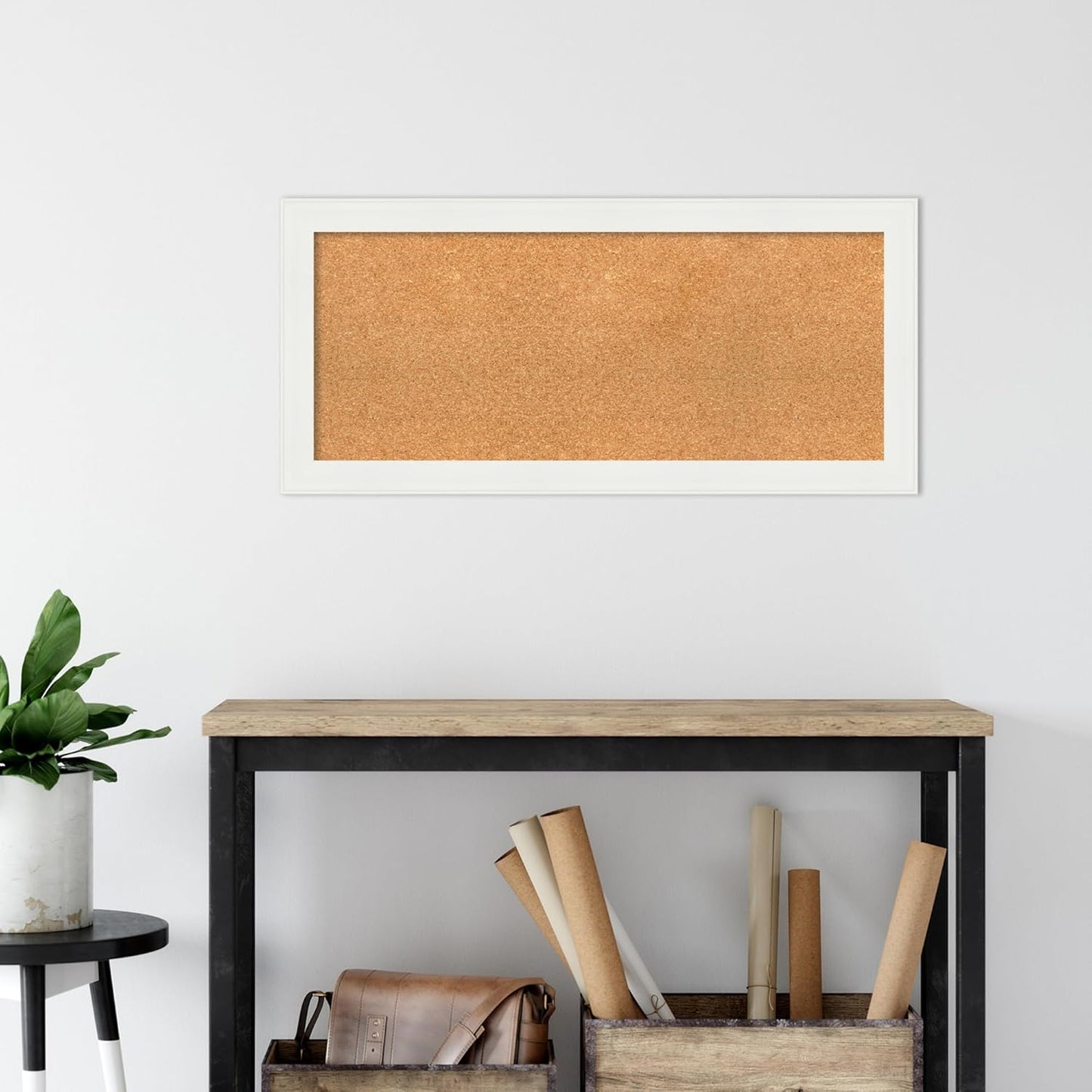 Amanti Art Natural Cork Board for Wall, 17x37 Vision Board with White Frame, Medium Corkboard Office Decor for Home Organization, Casual Corkboard Pinboard to Display Items for Home Organization in