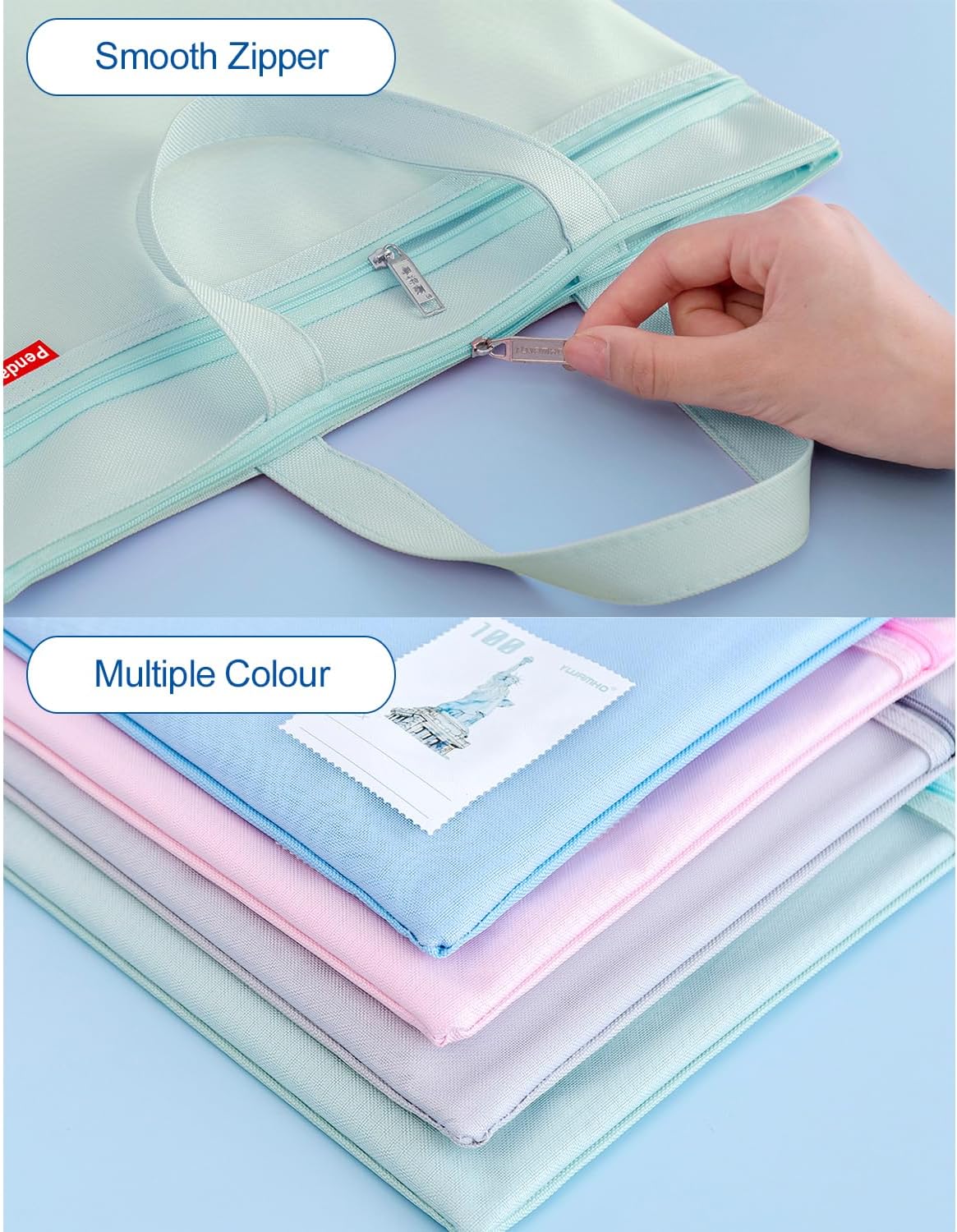 Pendancy Mesh Zipper Pouch 11x13.7 in, Large Double Pocket Waterproof File Bag with Handle, A4 Size Foldable Document Storage for Puzzle Project/Cross Stitch/Travel/Office(Green)