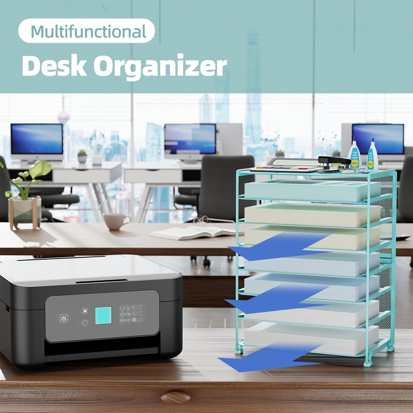 Simple Trending 2 Pack 8 Tier Letter Tray Paper - Mesh Desk File Organizer for Office School Desktop, Blue