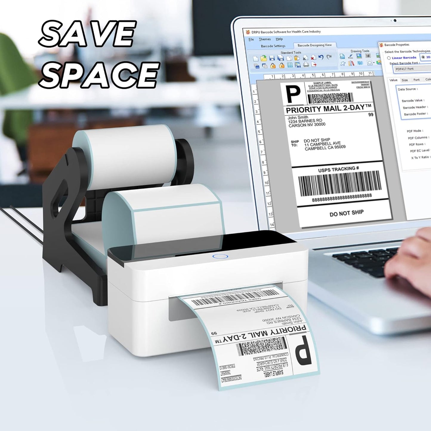 PONNOR Label Holder Thermal Label Holder for Rolls and Fanfold Labels Shipping Label Stand Desktop Printer Accessory Supplies for Home, Office (Black)