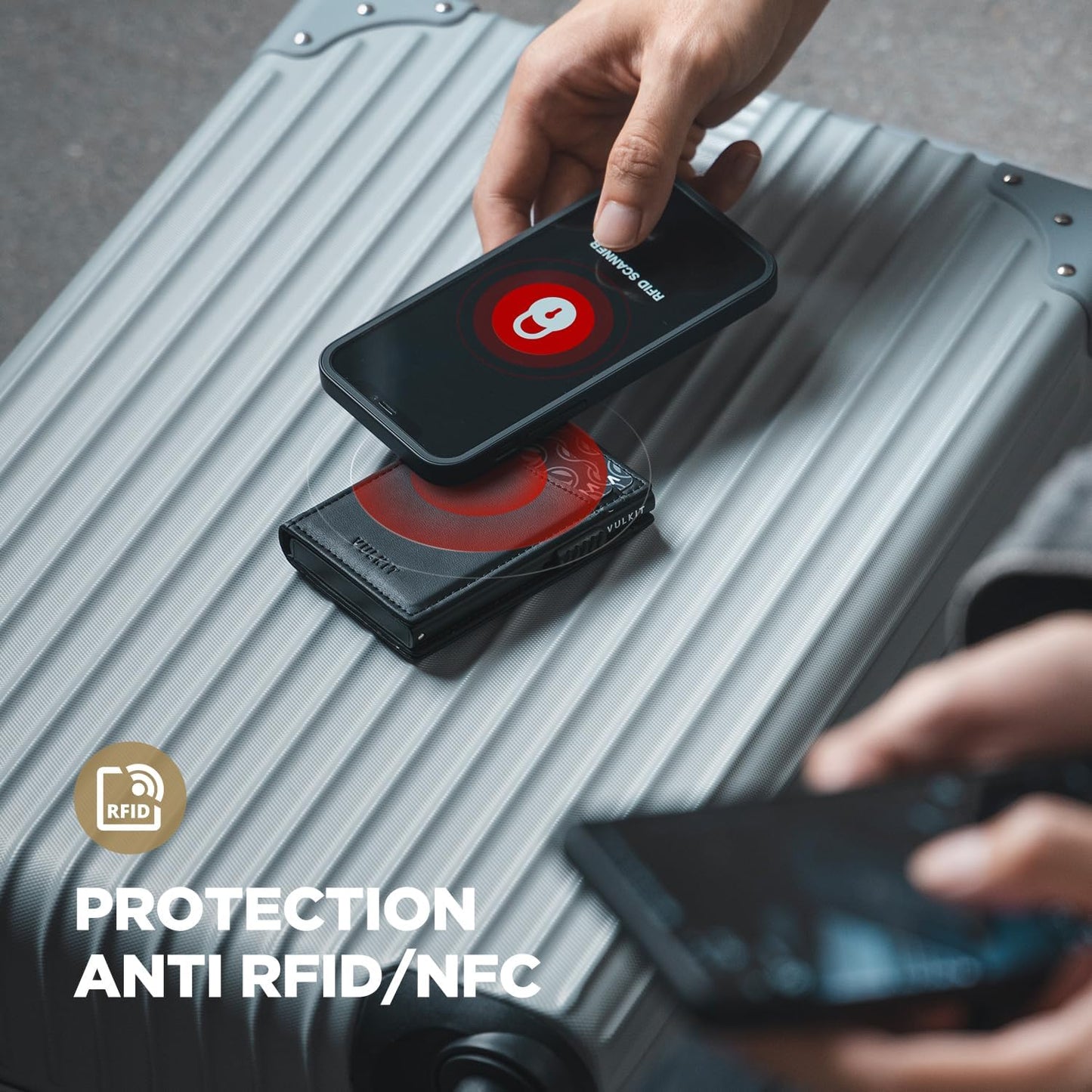 VULKIT Men's Wallet with ID Window Premium Leather Wallets RFID Blocking Minimalist Wallet Pop Up Card Holder Magnetic Closure