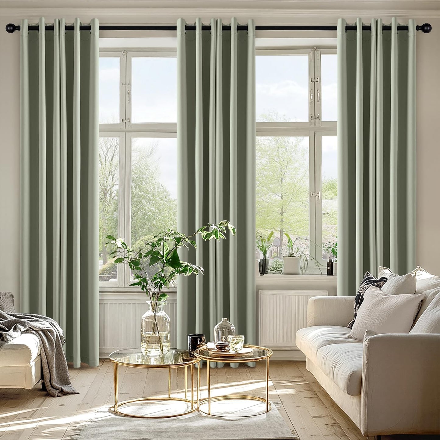 MIULEE Sage Green Blackout Curtains for Bedroom Living Room 84 Inches Long 2 Panels, Thermal Insulated Room Darkening Drapes Solid Grommet Top Noise Reducing Light Green Window Treatments 40x84 Inch