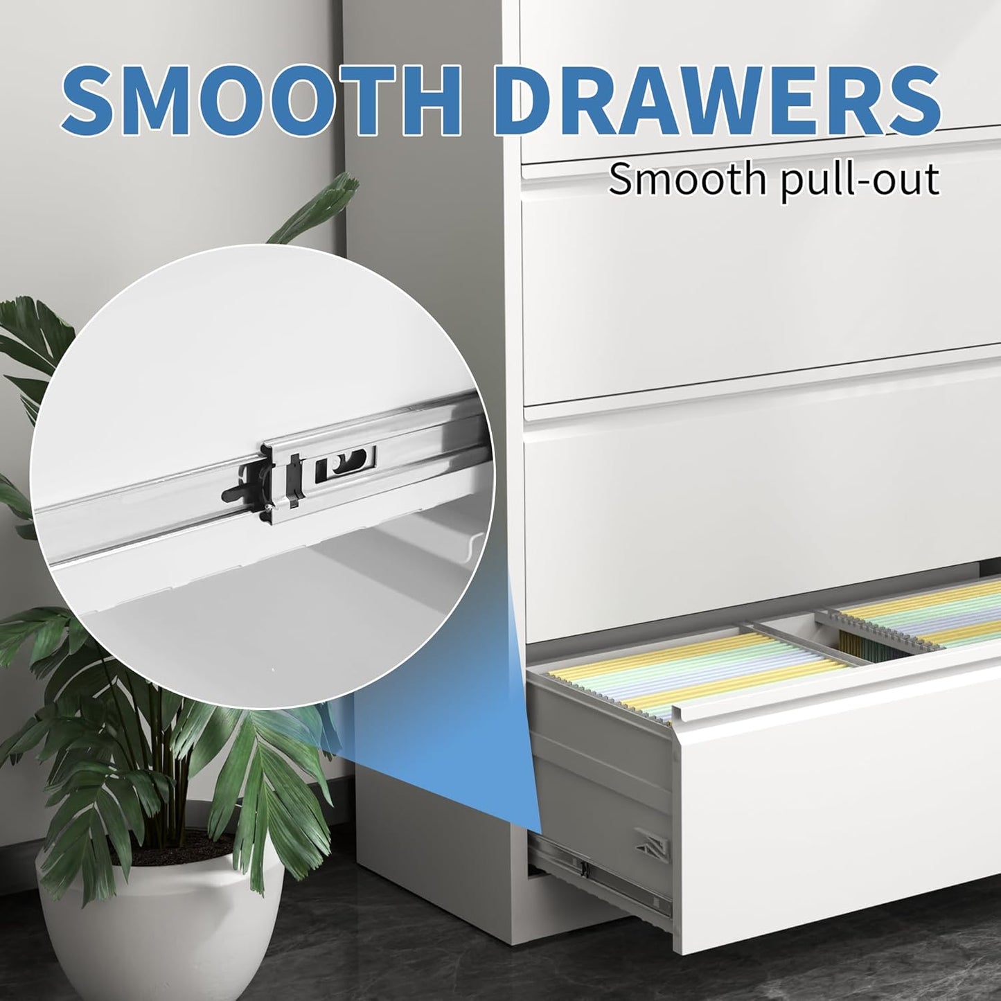 File Cabinets 4 Drawer,Metal Office Storage Filing Cabinet with Lock,White Lateral Filing Cabinet for Home Office,Horizontal Locking File Cabinets for Legal/Letter/A4,Assembly Require,White