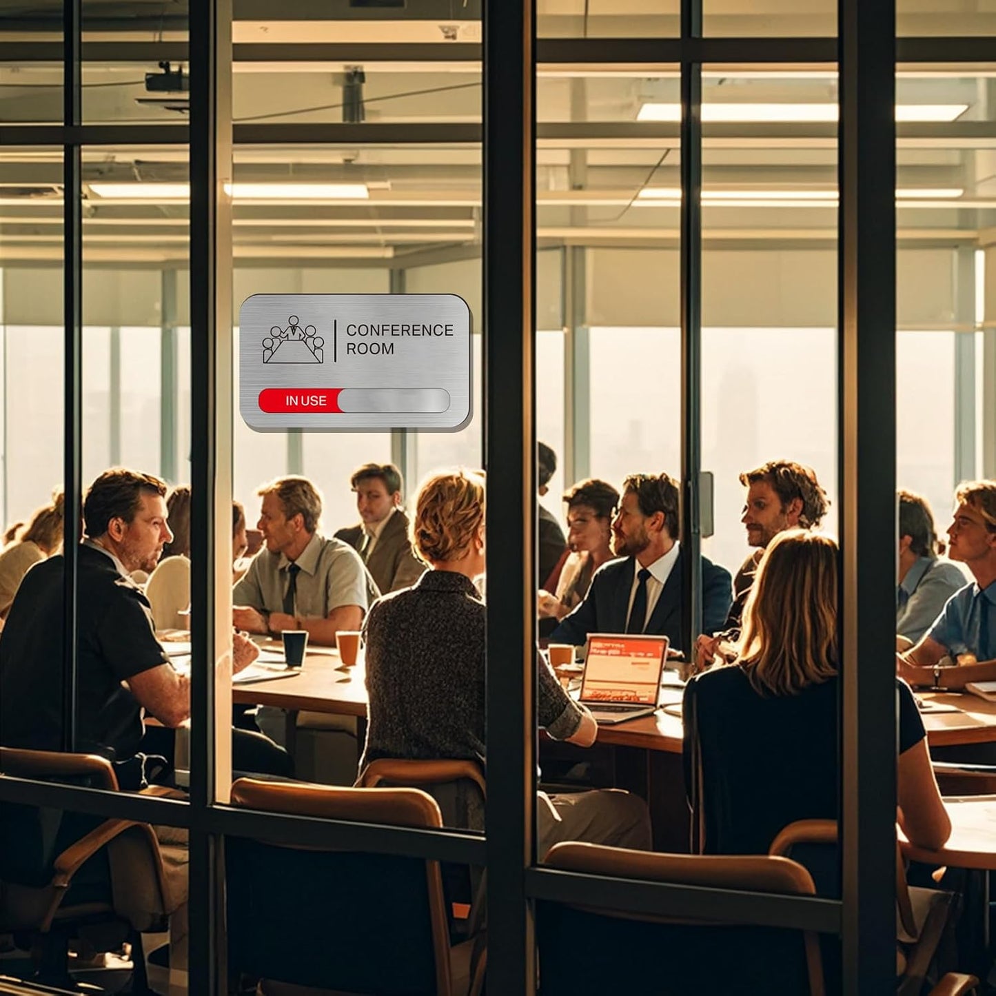 Acrylic Office Meeting Room Door Sign, 8.8 x 5.1 inches, Silver, Minimalist Style