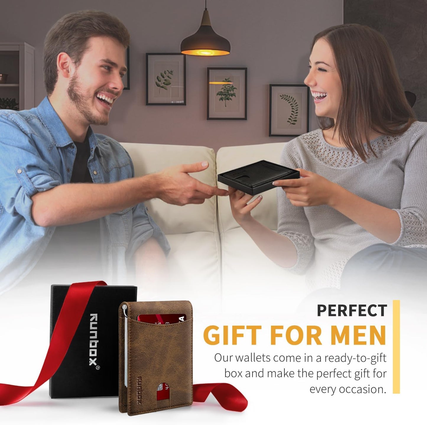 Slim Money Clip Wallets for Men RFID Blocking 11 Card Holder Minimalist Small Thin Carbon Leather Bifold Mens Front Pocket Wallet Gift Box