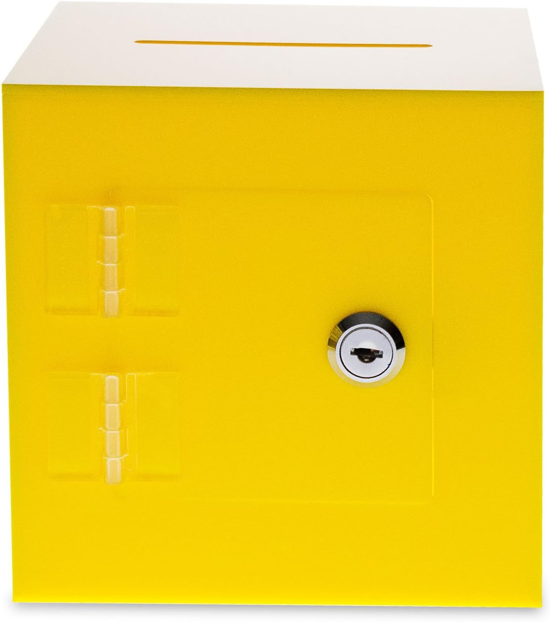 Source One Premium Acrylic Cube Donation Box with Deluxe Rear Open Door and Cam Lock Suggestion Box (10 Inch, Yellow)