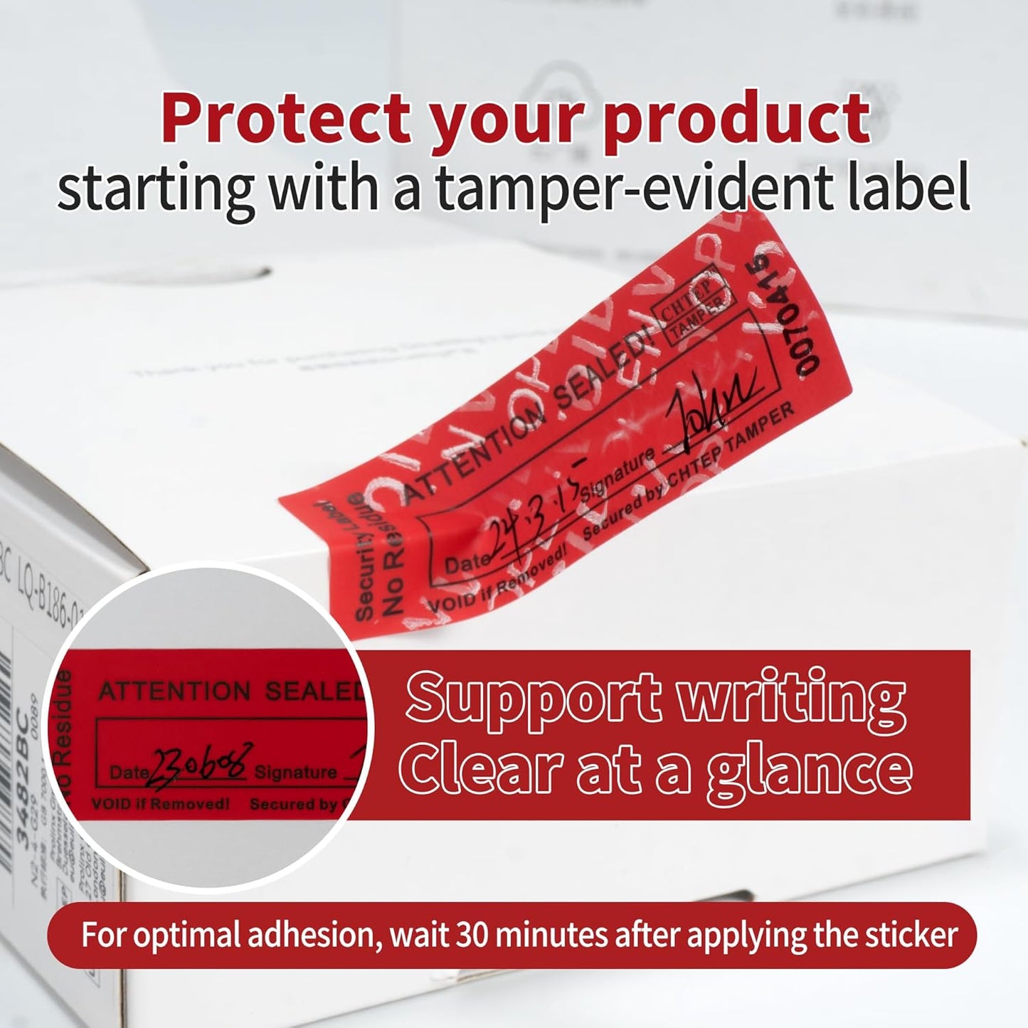 ChtepTamper 100 Pieces No Transfer Tamper-Evident Stickers Security Labels Great for Goods Shipping,Exchange of Agency Files, Privacy Protection or More(Serial Number 0.8 * 2.4inches Red)