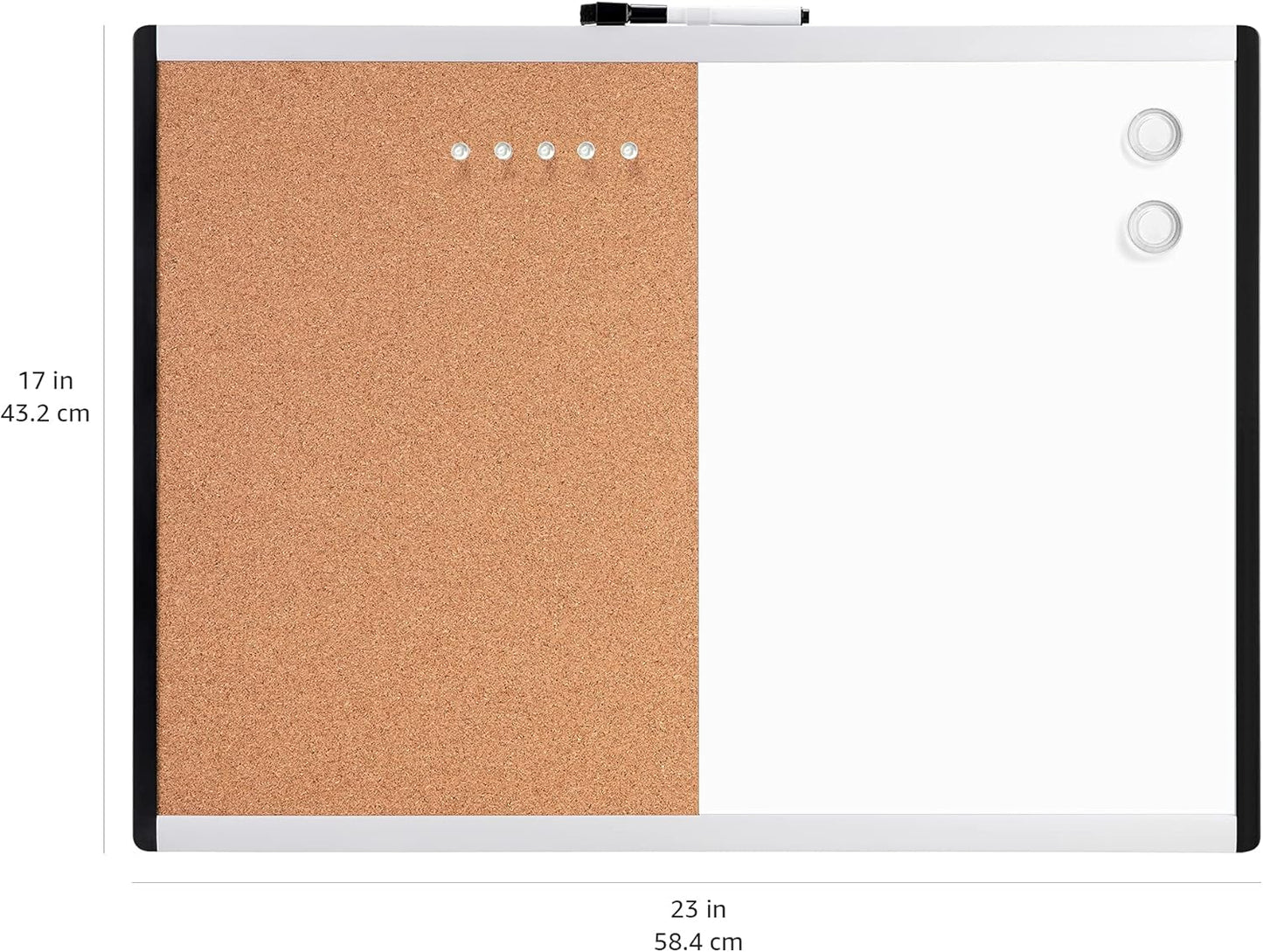 Amazon Basics Combo Magnetic Whiteboard&Cork Board for Home,Office and Classroom, Plastic/Aluminum Frame, White,Yellow, 17" x 23"