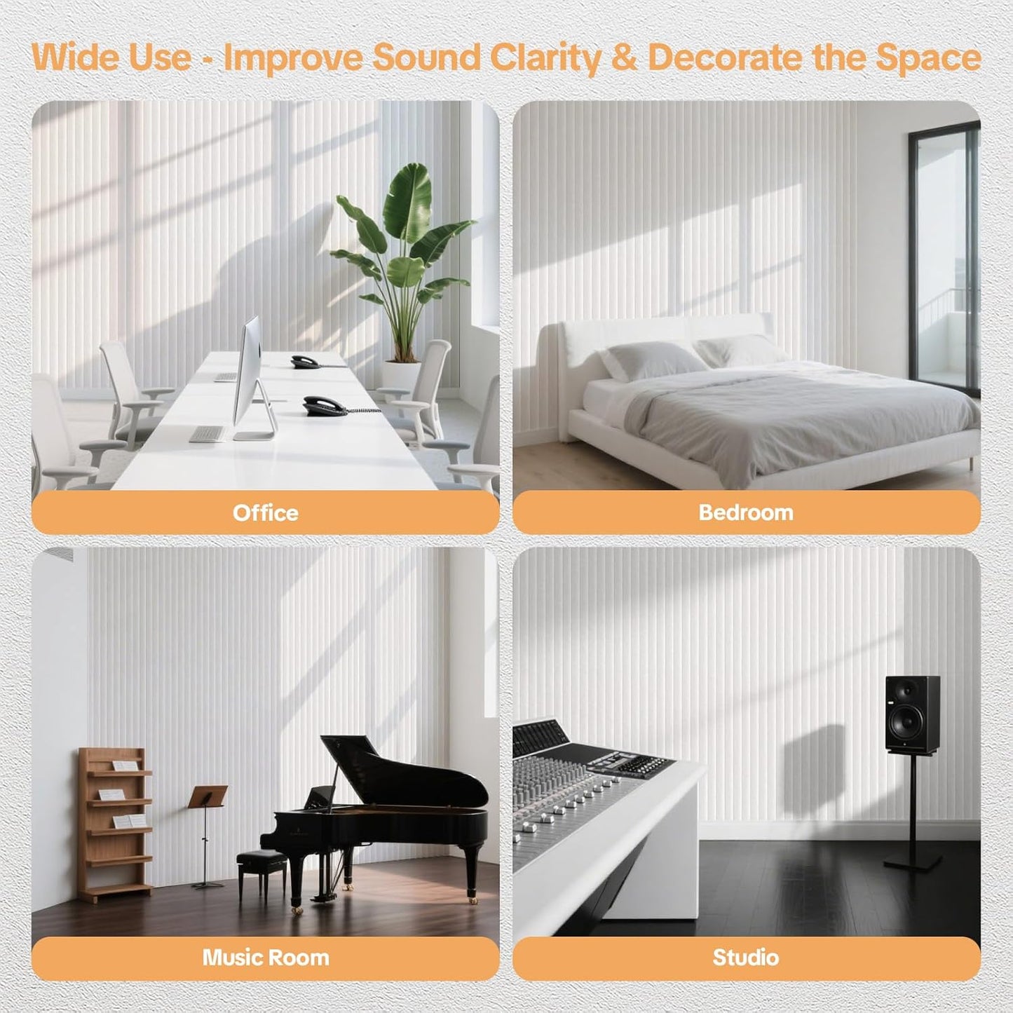 6 Pack Acoustic Panels 3D Wave Sound Proof Foam for Walls, 47.2"x11.8" Self-Adhesive Sound Absorbing Panels for Noise Reduction in Home Office & Studio, Decorative Wall Tiles (White)