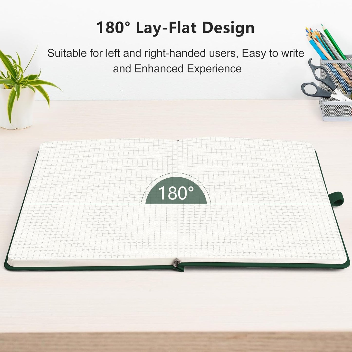 RETTACY Graph Grid Paper Notebook, 192 Pages, A5 Medium Size (5.7'' x 8.3''), 5 Squares per Inch, Leather Hardcover, 100 GSM Thick Paper, for School, Students, Math, Engineering (Dark Green)