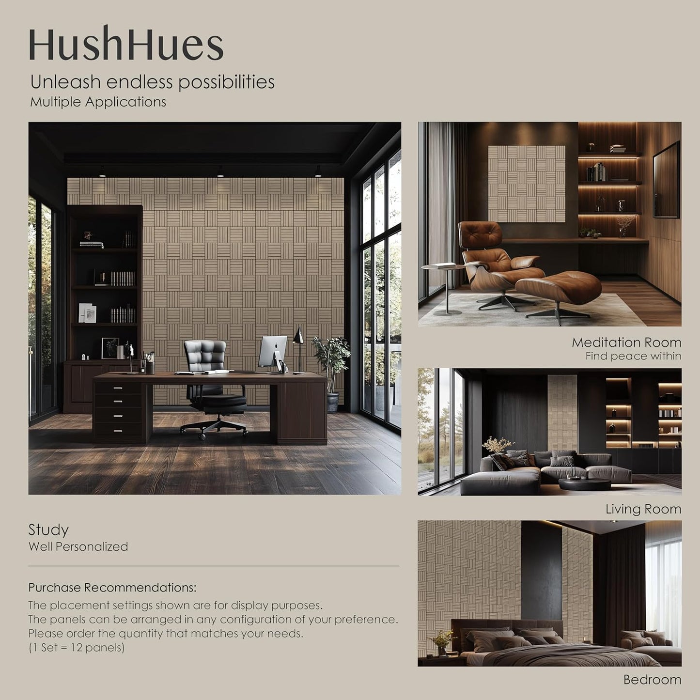 12-Pack Acoustic Panels, 16"x12"x0.4" Large Acoustic Wall Panels, Self-Adhesive Sound Absorbing Panels for Recording Studios & Offices,Camel+Black Decorative Acoustic Panels