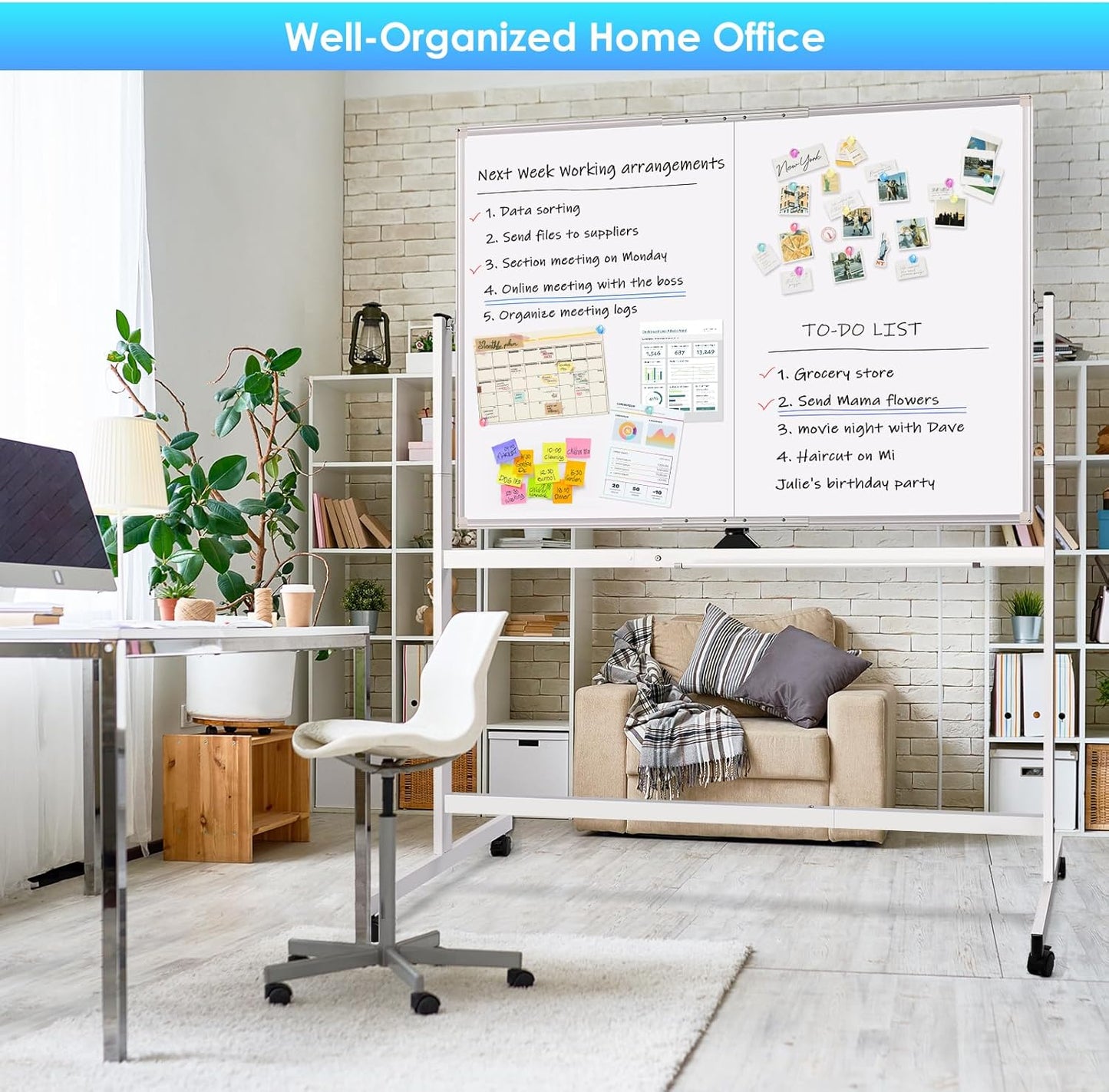 maxtek Rolling Whiteboard, 48x36 Large Magnetic White Board with Stands, Big Double-Sided White Board Dry Erase on Wheels for Homeschool, Home Office, Office, School (Silver, 48 x 36)