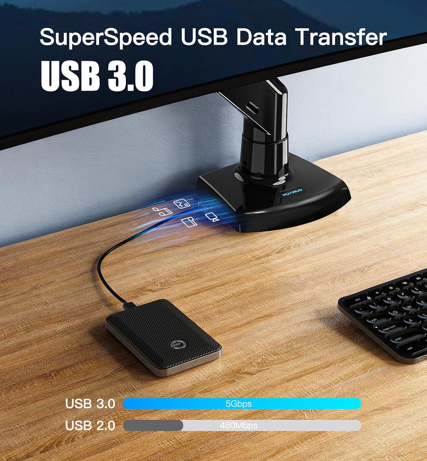 HUANUO Heavy Duty Monitor Arm for 40-Inch Ultrawide/Curved Screens, Full Motion Adjustable Monitor Mount with Aircraft-Grade Aluminum, Holds 26.4lbs, VESA 75x75/100x100mm