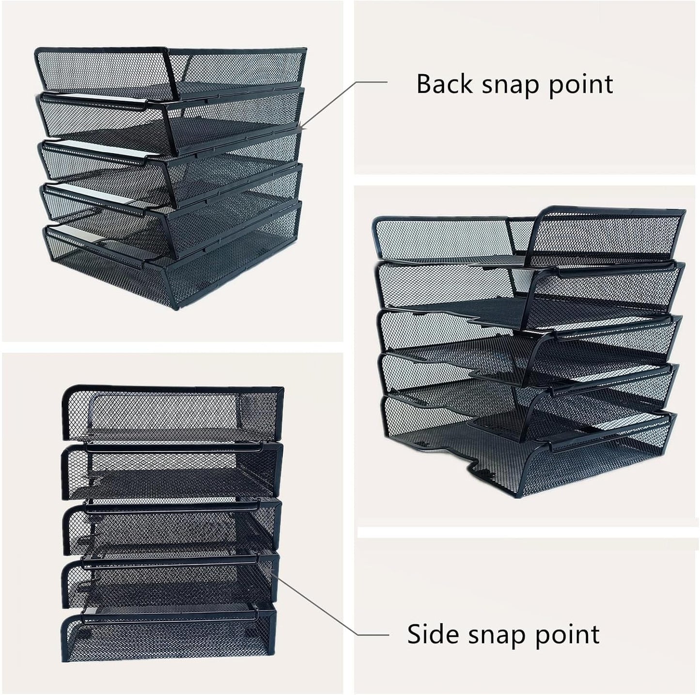5 Tier Metal Mesh Desk Organizer-Stackable Letter Trays for Office Supplies,Black File Storage System with Reinforced Edges