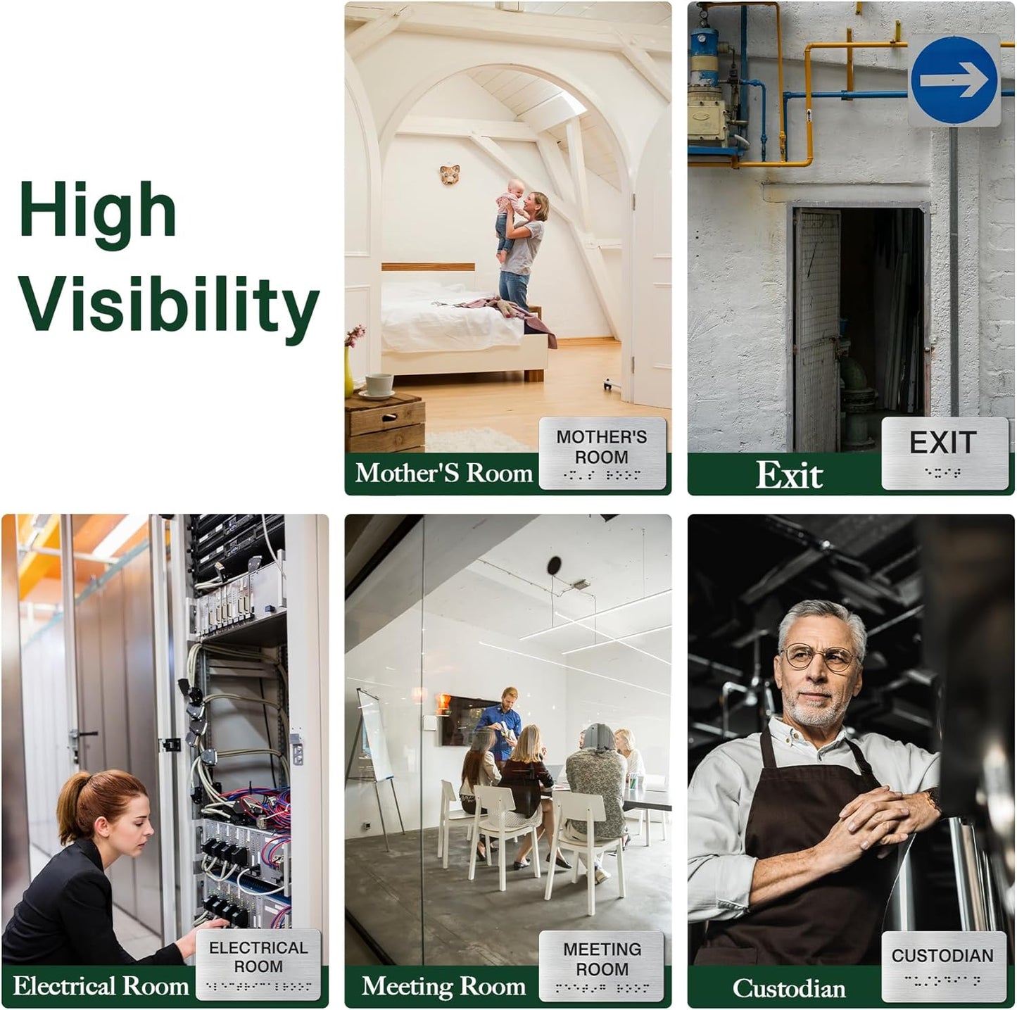 Mothers's Room Signs for Business and Office Sign, ADA Signs with Raised Text & Grade 2 Braille, Easy Installation with Adhesive Pad – Brushed Aluminum/Silver