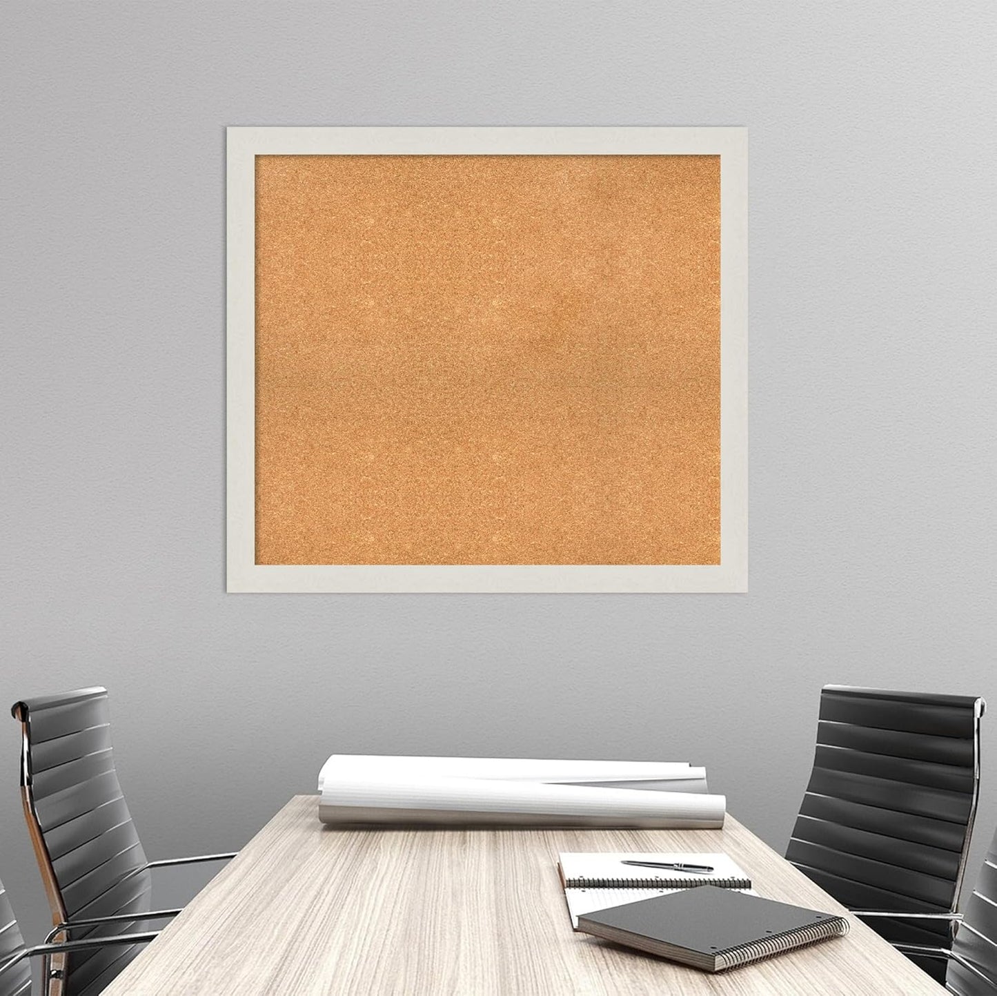 Amanti Art Natural Cork Board for Wall, 33x37 Vision Board with White Frame, Large Corkboard Office Decor for Home Organization, Country Rustic Corkboard Pinboard to Display Items for Home