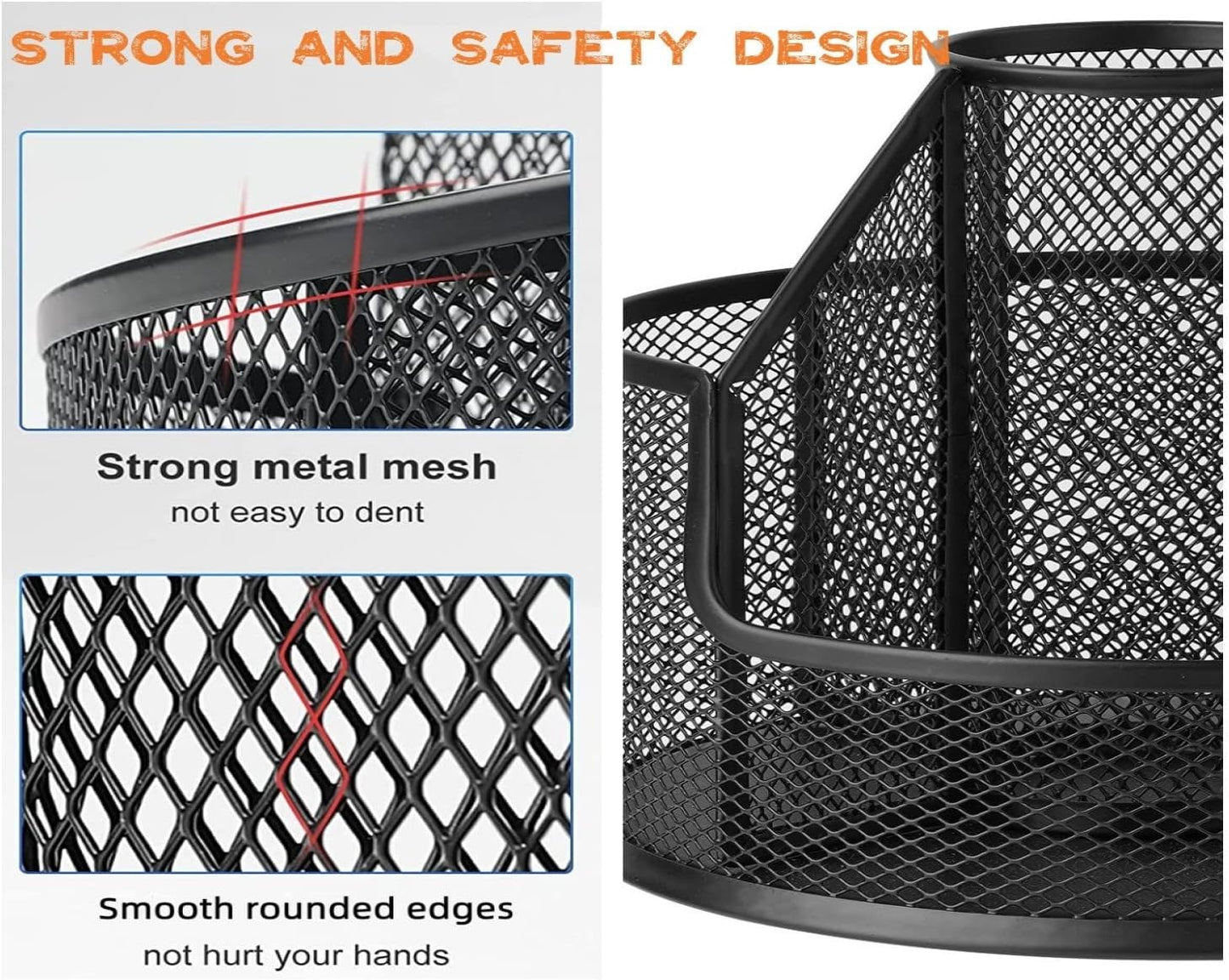 Pencil Holder, Rotating Desk Organizer, Metal Pen Organizer Mesh Pen Holder Office Desk Accessories Cute Office, School, Home,Art Suppliers (Black)