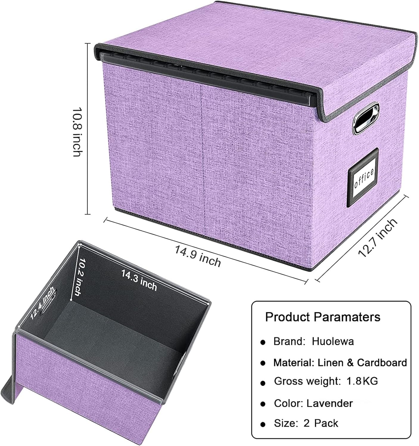 Decorative File Organizer Storage Boxes with Lid, Huolewa Linen Hanging Filing & Storage Box with Plastic Slide for Office/Decor/Home, Universal Hanging Filing Organization Box for Letter/Legal Folder