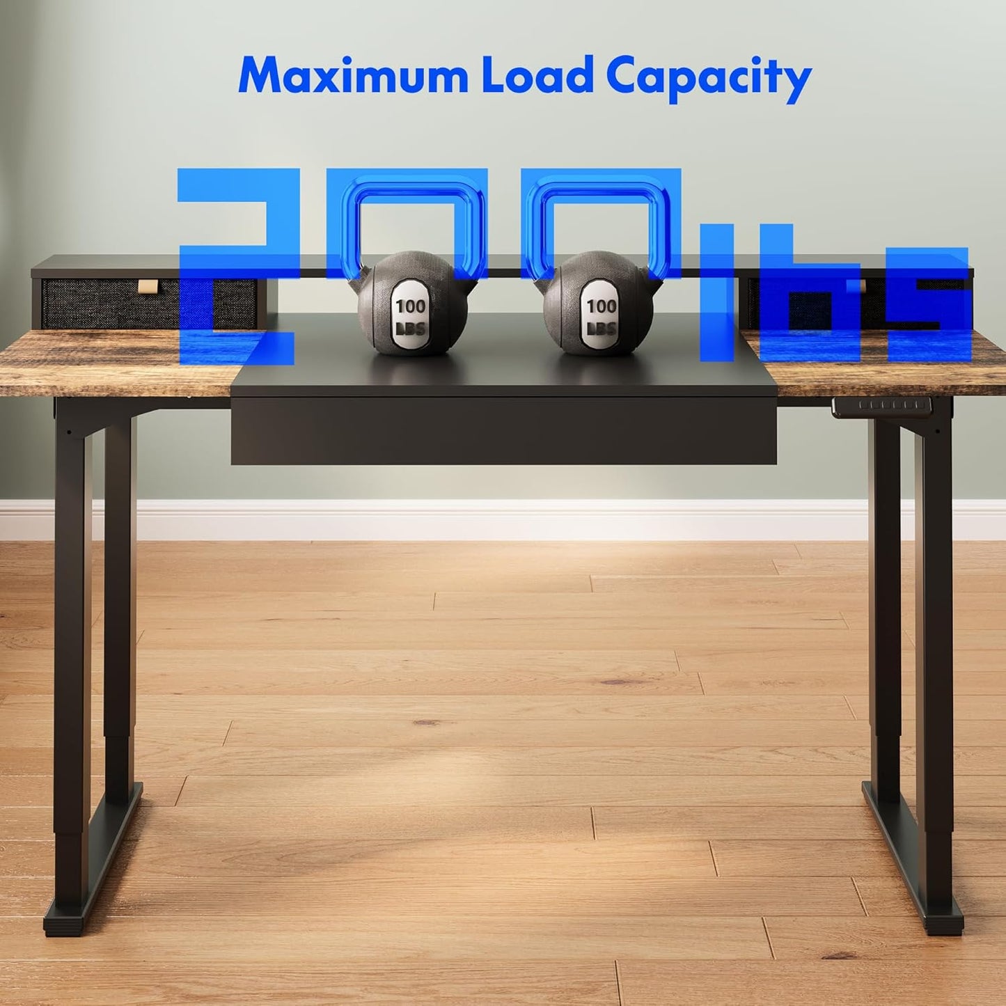 FLEXISPOT 4-Leg Standing Desk with Storage 71x32 in Electric Adjustable Height with 3 Drawers & Shelving Home Office Workstation (Black + Special Walnut Top)