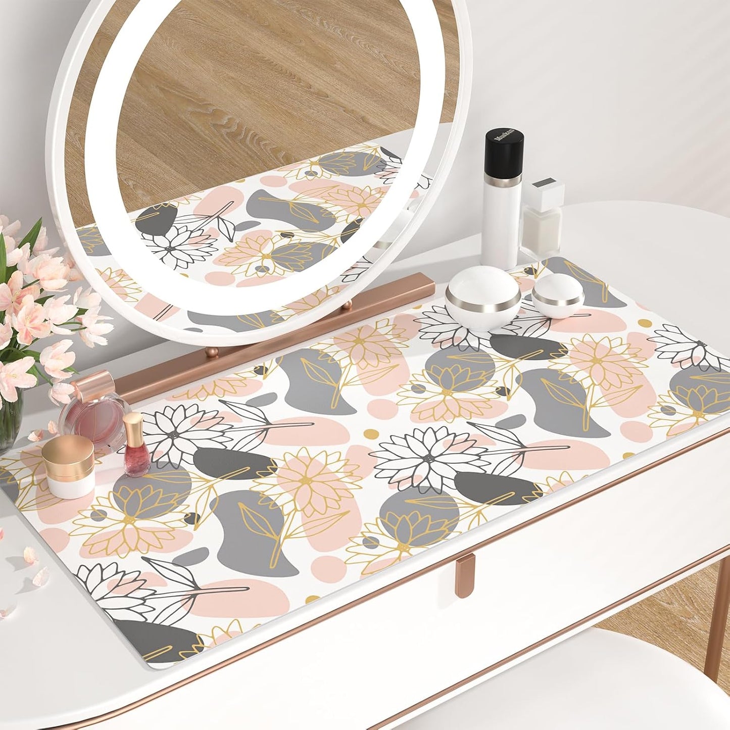 QiyI Large Mouse Pad, Extended Desk Mat for Desktop, PU Leather Waterproof Gaming Mousepad, Computer Desk Accessories Protector Writing Pads for School Office Home 31.5" x 15.7" - Line Art Flowers