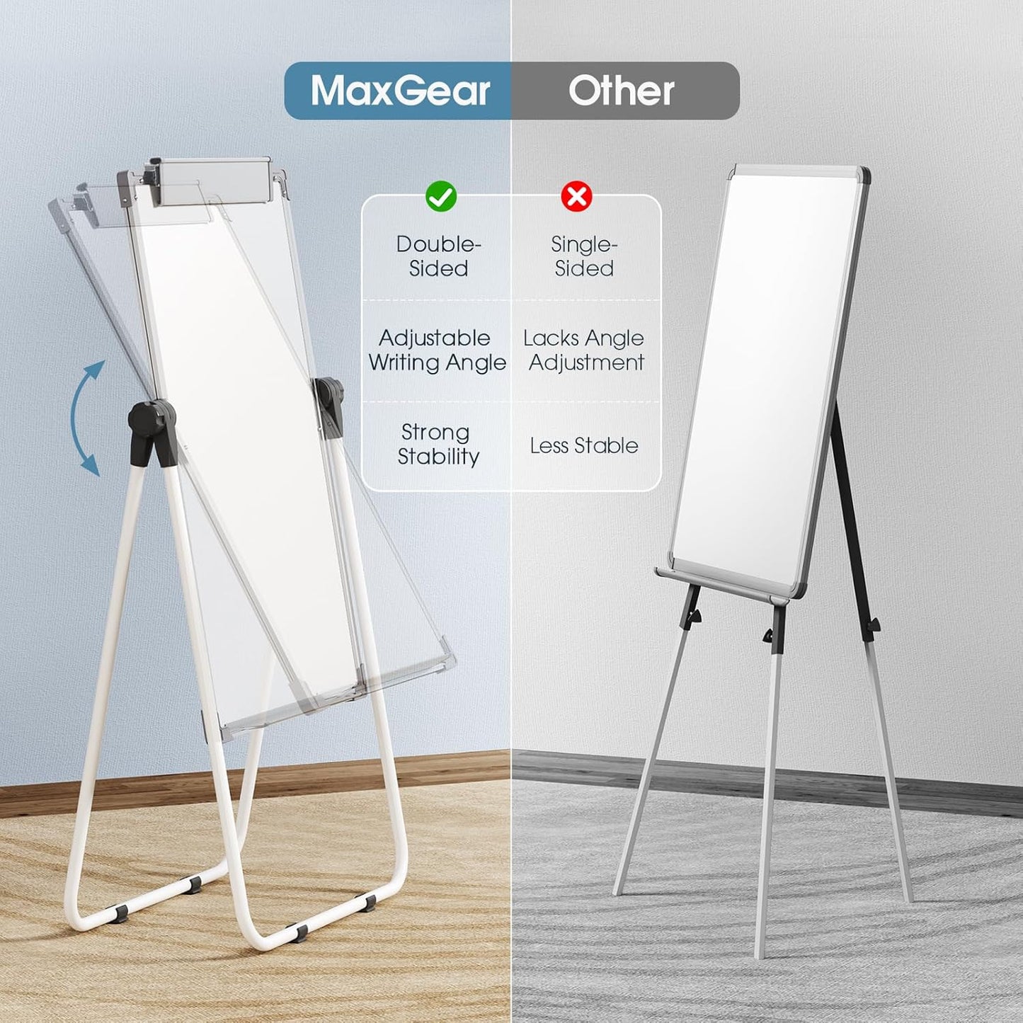 MaxGear Easel Whiteboard 36" x 24" Magnetic Portable Dry Erase Board, Foldable Double-Sided White Board with Stand Height Adjustable for Flip Chart Home Office School