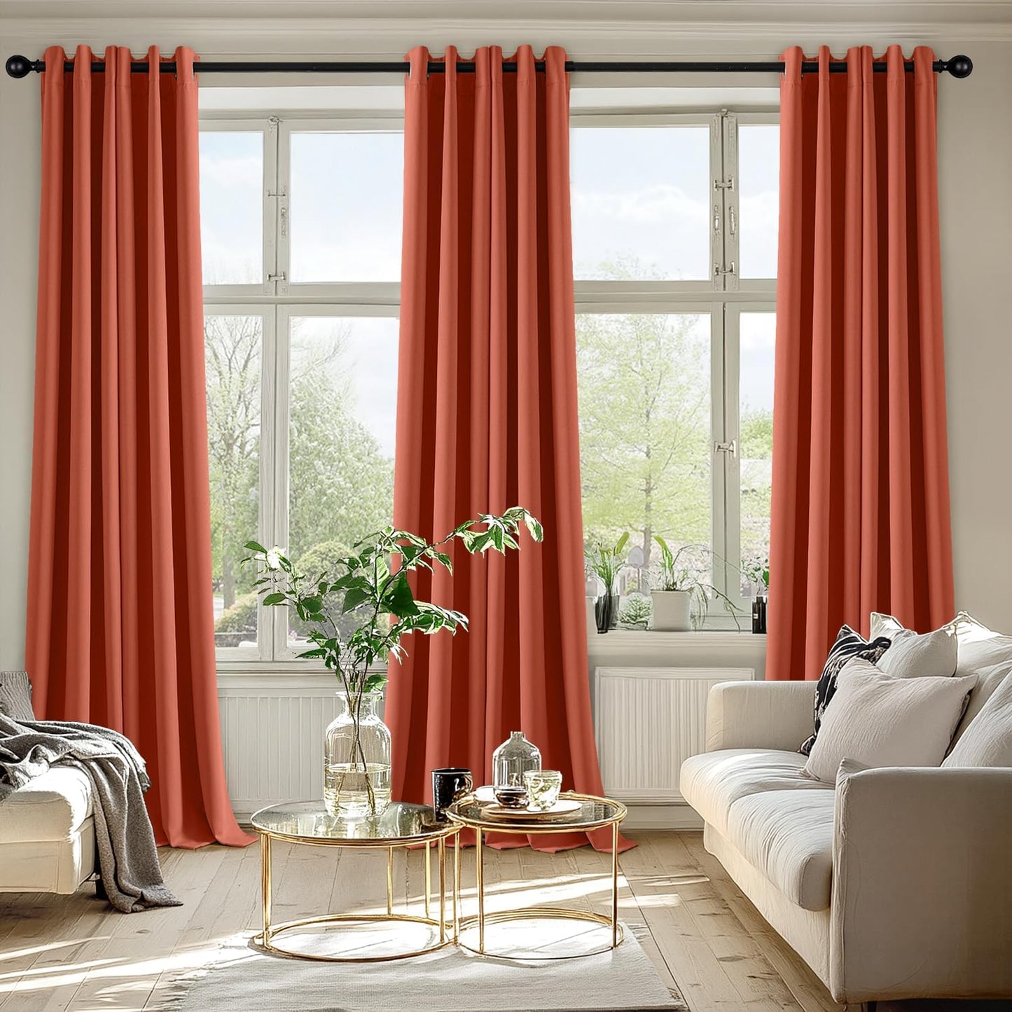 MIULEE Burnt Orange Blackout Curtains for Bedroom Living Room 96 Inches Long 2 Panels, Thermal Insulated Room Darkening Drapes Solid Grommet Top Noise Reduction Terracotta Rust Fall Window Treatments