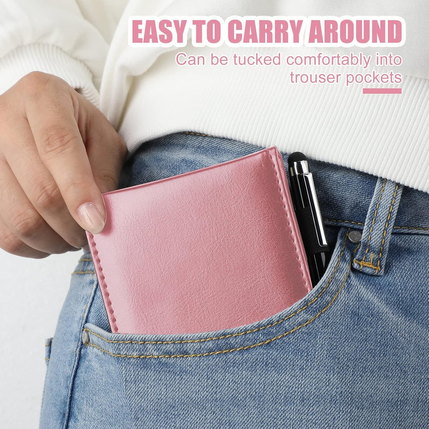 Outus 10 Pcs Pocket Notebook with Pen Set Included Mini Pocket Notepad Holder with 50 Lined Sheets, Metal Pen, 8 Pcs 3 x 5 Inch Memo Book Refills, 30 Lined Paper Per Note Pad (Pink)