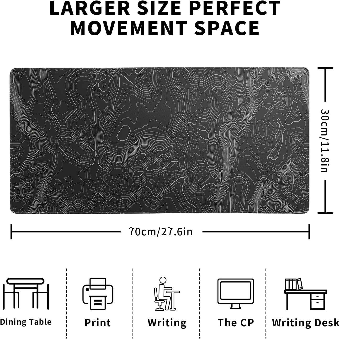 Topographic Contour Extended Big Mouse Pad Large,Gaming Mouse Pad Desk Pad,27.6x11.8 Inch Long Computer Keyboard Mouse Mat Mousepad with 3mm Non-Slip Base and Stitched Edge for Gaming and Office