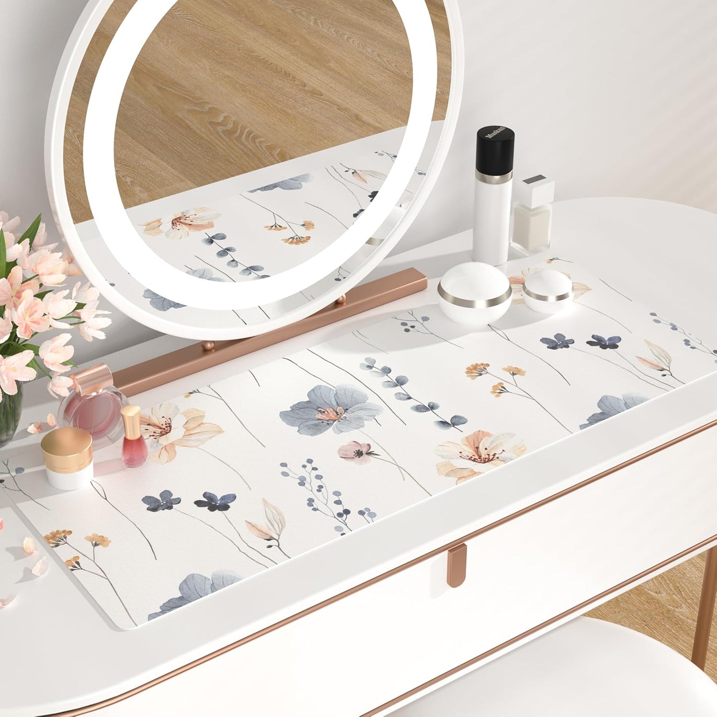 QIYI Large Mouse Pad, Floral Desk Mat for Desktop, Women Girls PU Leather Waterproof Gaming Mousepad, Computer Laptop Flower Desk Accessories Protector Writing Pad for School Office Home 31.5" x 11.8"