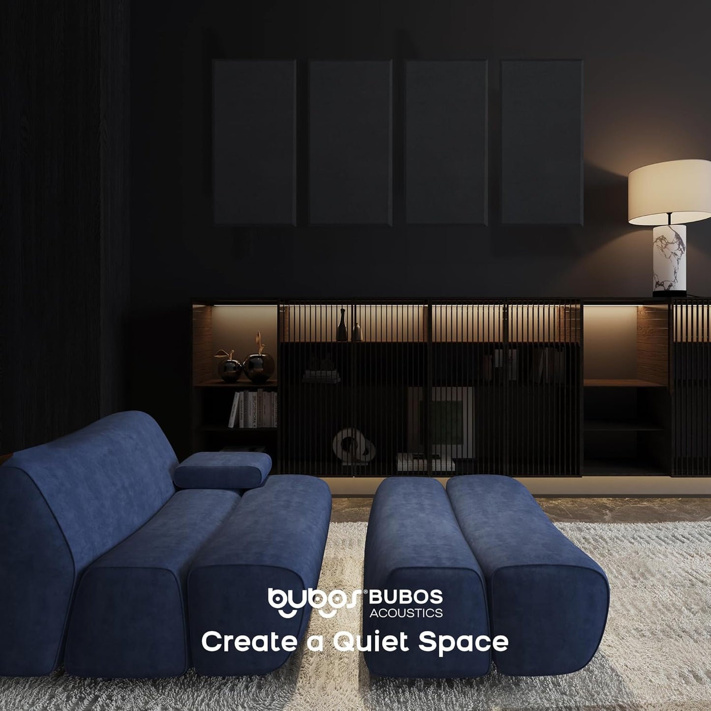 BUBOS 4 PCS Acoustic Panels,23.6''x11.8'' Fabric Soundproof Wall Panels,Self-adhesive Sound Absorbing Panels for Studios, Office, Home Theater,Fabric-Clad Black