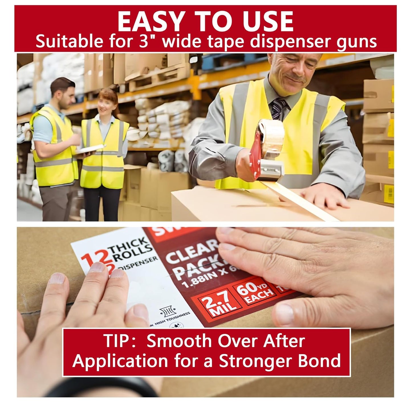 SWRT 2.7Mil Thick Ultra Clear Packing Tape, 36 Rolls Heavy Duty Packaging Tape for Shipping Packaging Moving Mailing, Thicker Sealing Tape-1.88" x 60 Yards Per Roll, 2160 Total Yards