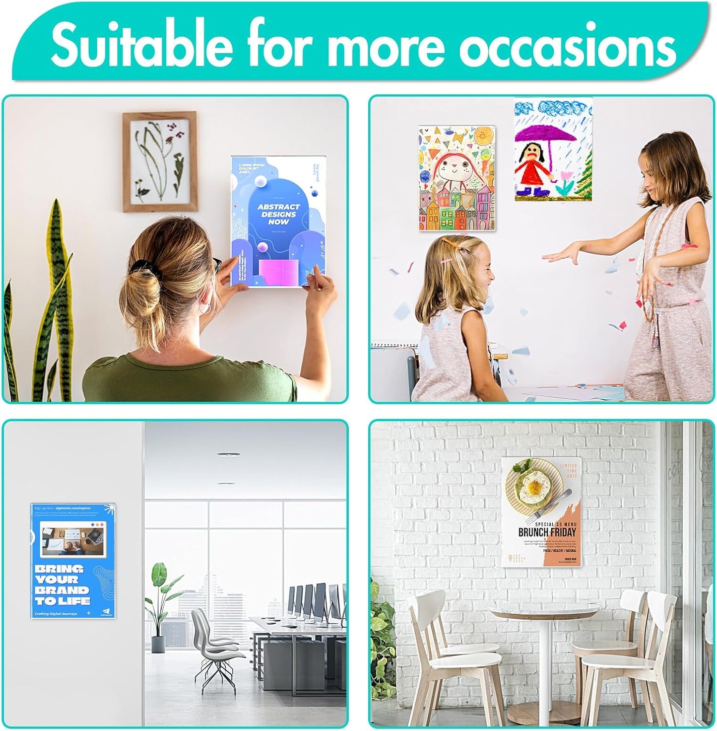 Aheroi 30Pcs Acrylic Sign Holder 8.5 x 11, Clear Wall Sign Holder 8.5 x 11 Wall Mount with 60 Tape, No Drilling Acrylic Wall Frame Paper Holder Document Holder for Office Home Restaurant