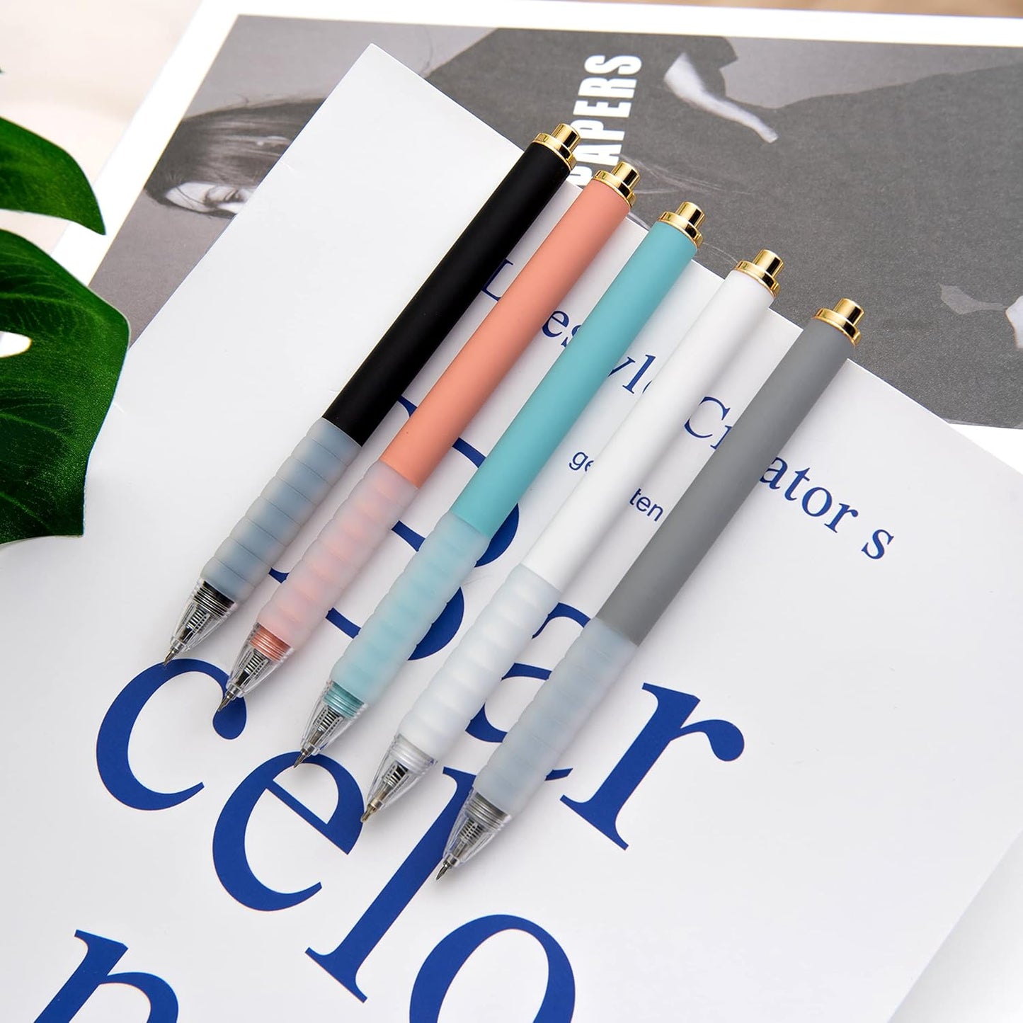 Linbsunne Ballpoint Pens Medium Point 1mm Black Ink Work Pen with Super Soft Grip Ball Point Pen for Men Women Retractable Office Pens (Gold Clip-12 count)