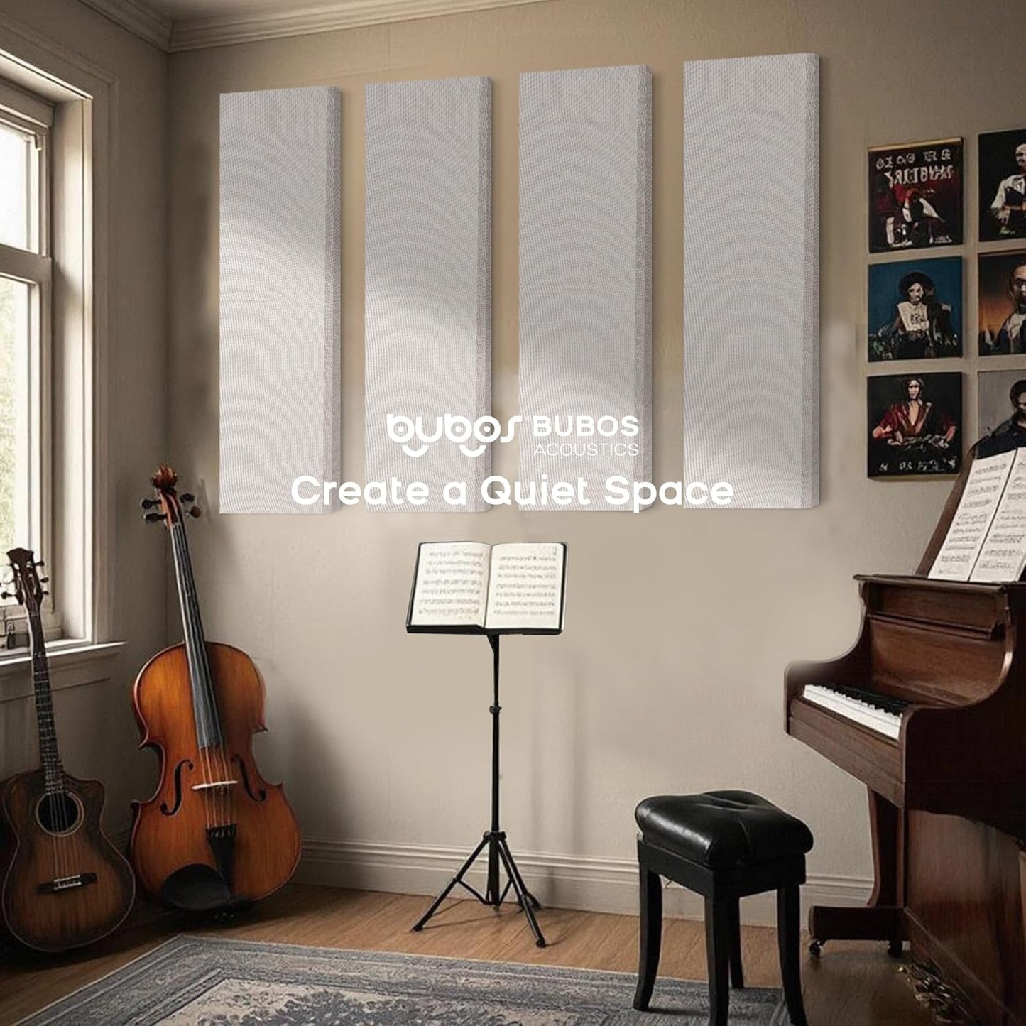 BUBOS 2 PCS Acoustic Panels,47.2''x11.8'' Fabric Soundproof Wall Panels,Self-adhesive Sound Absorbing Panels for Studios, Office, Home Theater, Fabric-Clad-N Linen