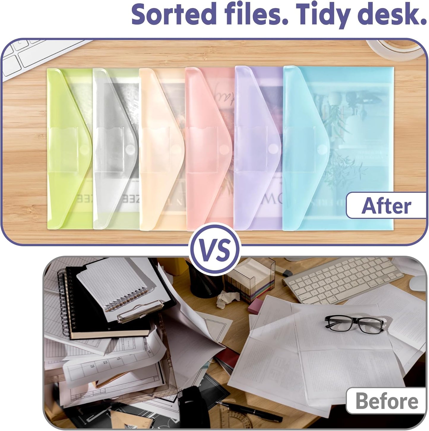 SUNEE 12 Pack Plastic Envelopes, Folders for Document for A4 Letter Size, Poly File Folders with Label Pockets for School Home Office Organizer Work Supplies, 6 Colors