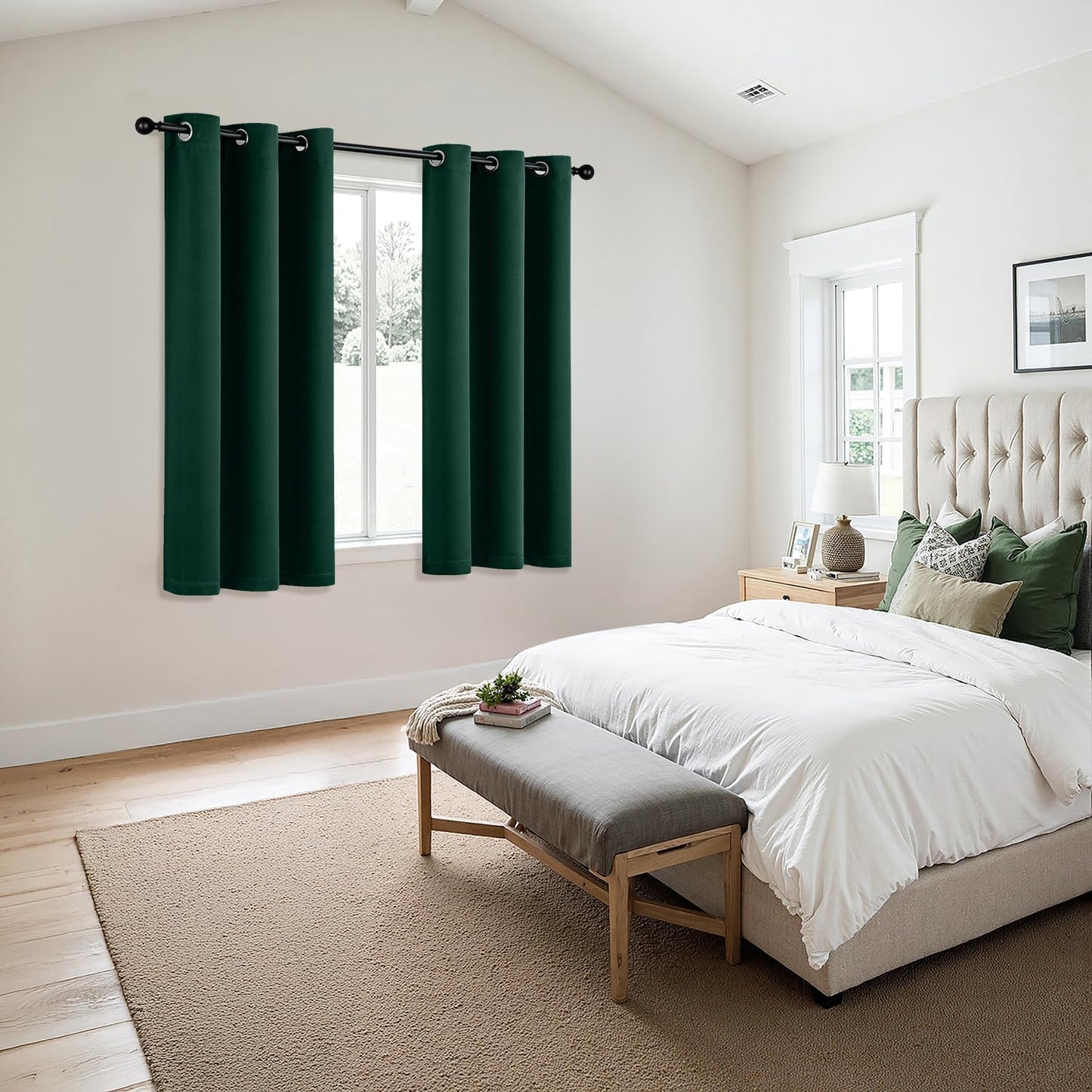 MIULEE Hunter Green Blackout Curtains for Bedroom Living Room 63 Inches Long 2 Panels, Thermal Insulated Room Darkening Drapes Solid Grommet Top Noise Reduction Emerald Green Curtains 40x63 Inch