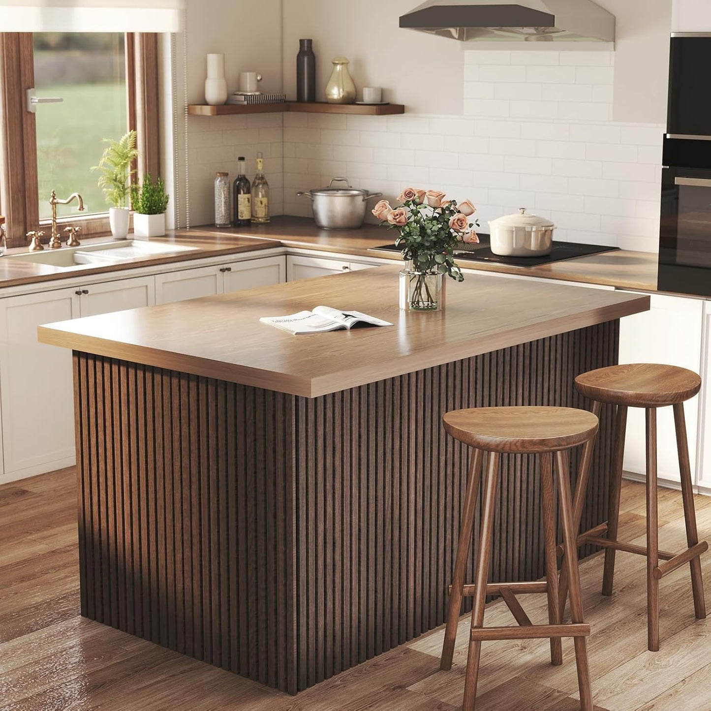 Upick MDF Acoustic Wall Panels, 4 Pack 48" x 24" 3D Slat Wood Panels for Wall, Soundproof Panels for Interior Wall Decor, Dark Walnut