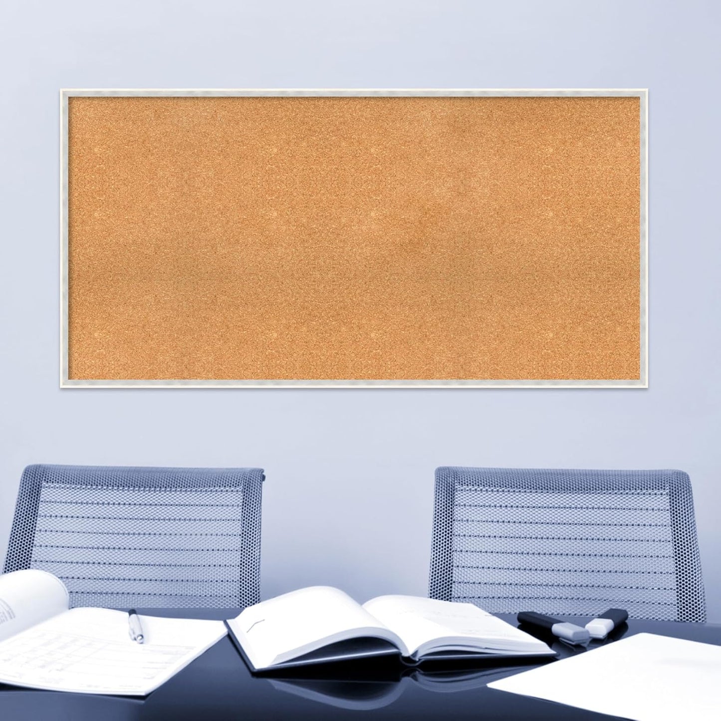 Amanti Art Natural Cork Board for Wall, 29x57 Vision Board with White Frame, Oversize Corkboard Office Decor for Home Organization, Modern Corkboard Pinboard to Display Items for Home Organization in