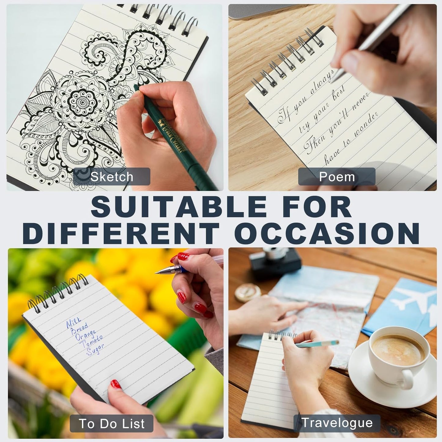 Tenceur 2 Pcs Pocket Notebook Bulk Small 3x5 Inch Spiral Notepads Mini Top Bound Notebook with Lined 120 Pages Ruled Memo Pads for Office College Nurse Essentials Back to School Gift (Black)