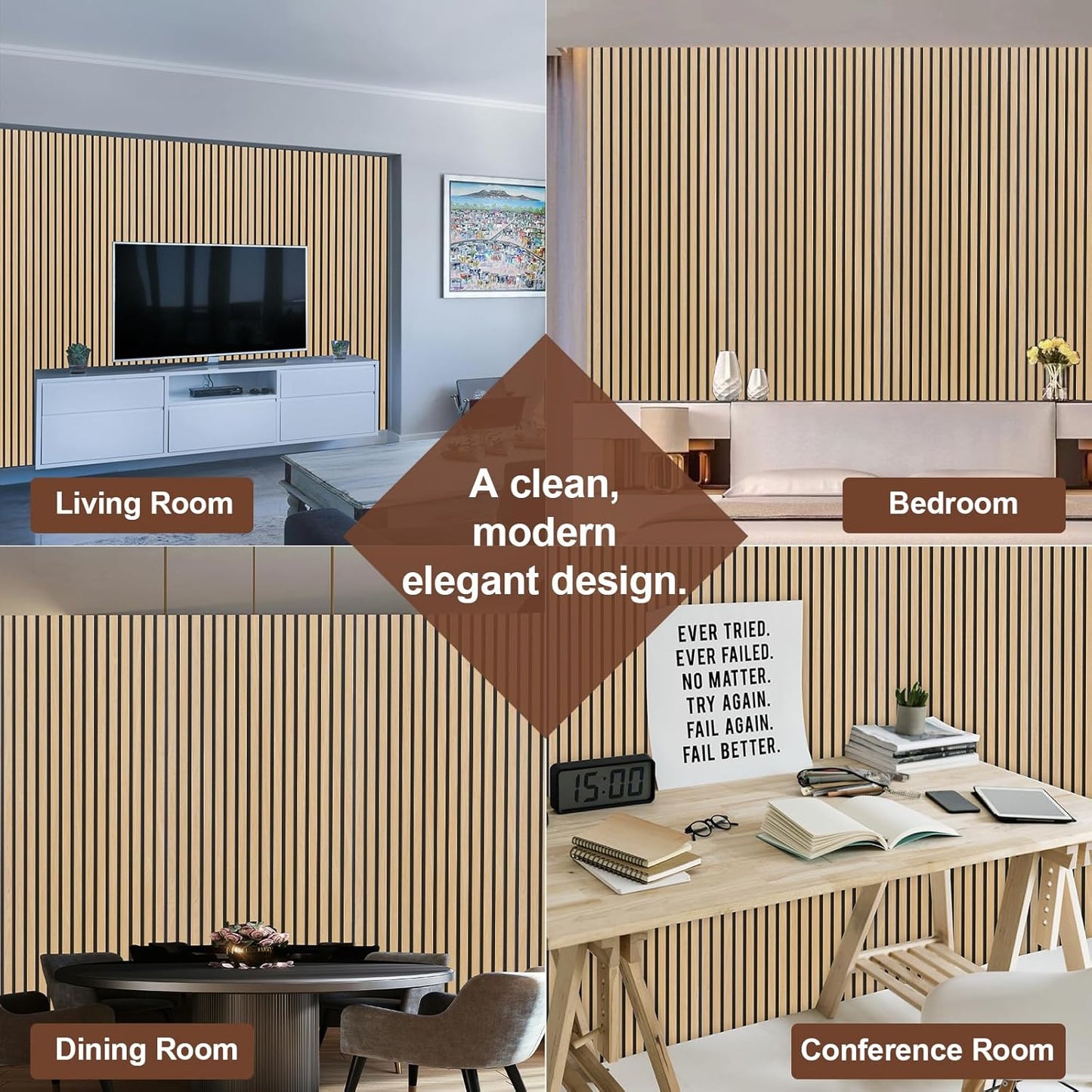 Yuzzy Wood Panels for Wall and Ceiling - 108 x 11 Inch Wood Slat Acoustic Panels 4 PCS - Modern Sound Absorbing Wall Panels for Interior Wall Decor for Home, Office, Studio - Rustic Oak