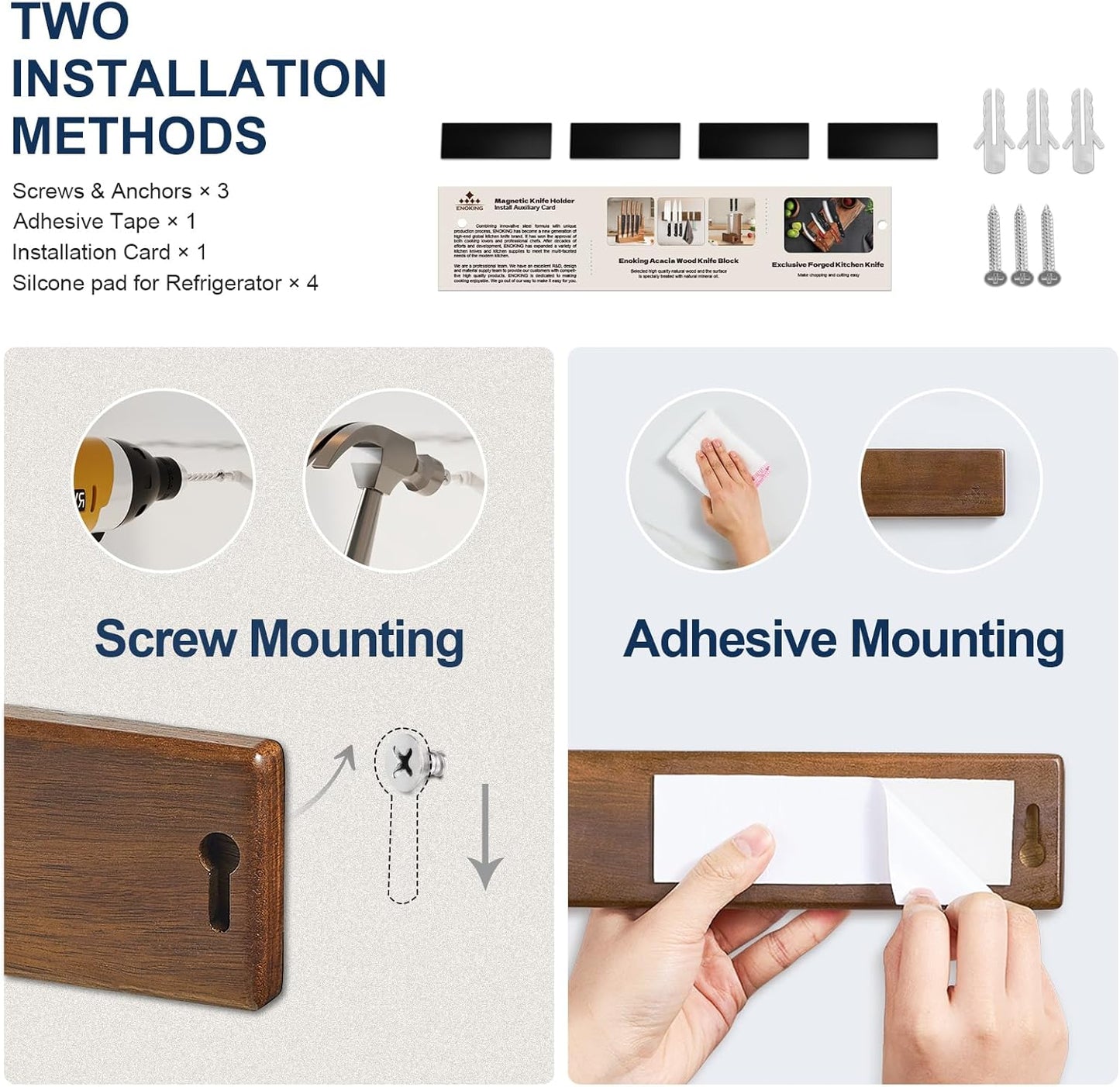 Magnetic Knife Strips, Magnetic Knife Holder for Wall 10 Inch, Acacia Wood Knife Magnetic Strip Use as Knife Bar, Knife Holder for Kitchen Utensil Organizer, Without hooks