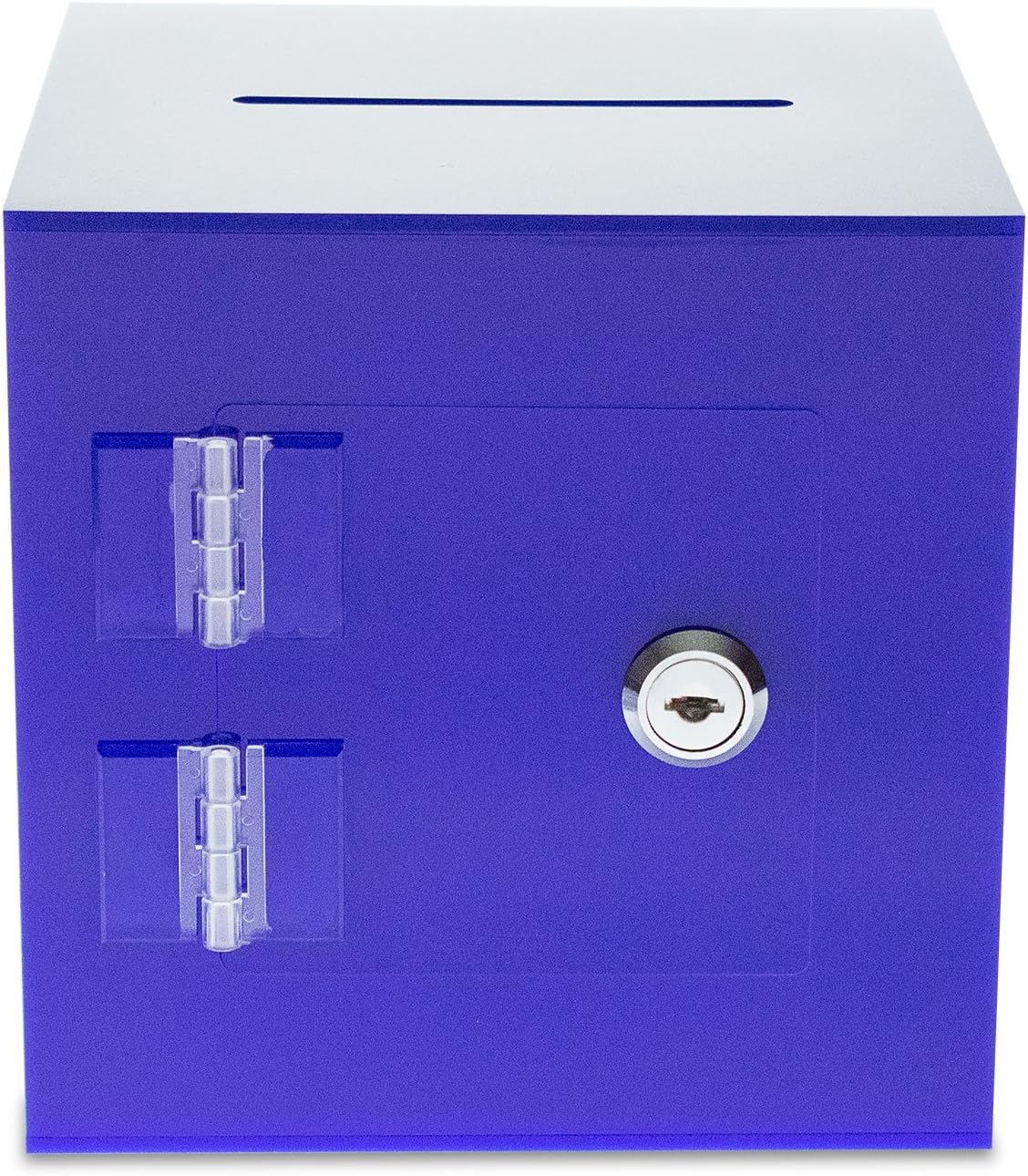 SOURCEONE.ORG Source One Premium Acrylic Cube Donation Box with Deluxe Rear Open Door and Cam Lock Suggestion Box (8 Inch, Blue)