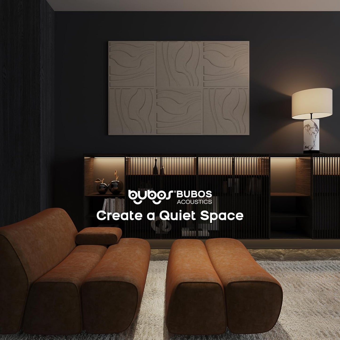 BUBOS Large Acoustic Panels, 6-Pack Soundproof Wall Panels Thickened 23.6 x 23.6 Inches, Self-adhesive Sound Absorbing Panels Decorative for Recording Studio Office Home Theater, Camel