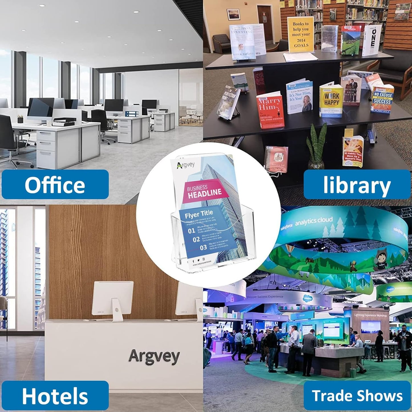 Acrylic Brochure Holder 6 x 8 Inch, Clear Slant Back Display Stand for 5.5 x 8.5 & 5 x 7 Inch Flyers, Pamphlets, Table Signs – Plastic Paper Holder for Office, Home, Store, 4 Pack