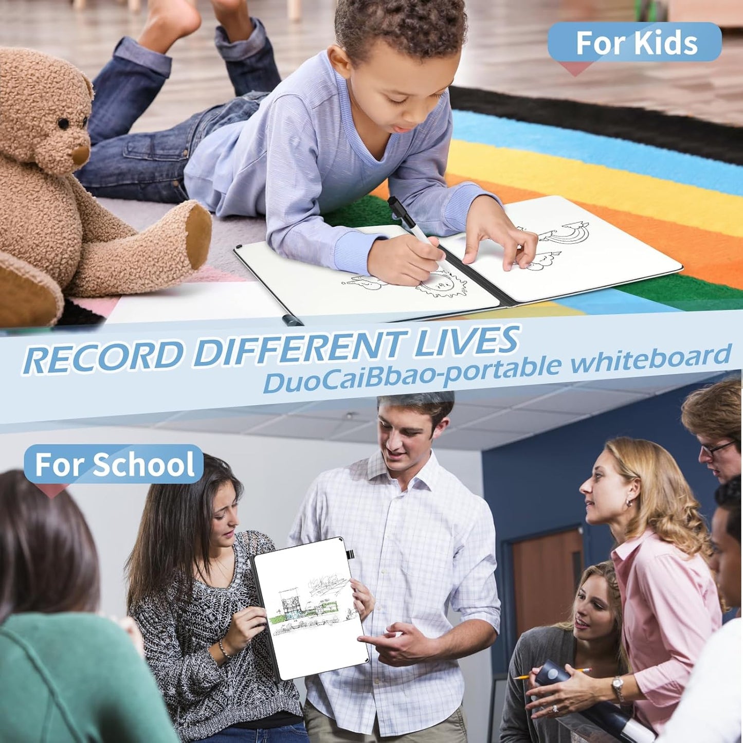 Mini Whiteboard 12"x9" Small White Board Dry Erase, Erasable Notebook Foldable Desk Whiteboard Holder Dry Erase Board, Office, Home, Travel, School, Portable